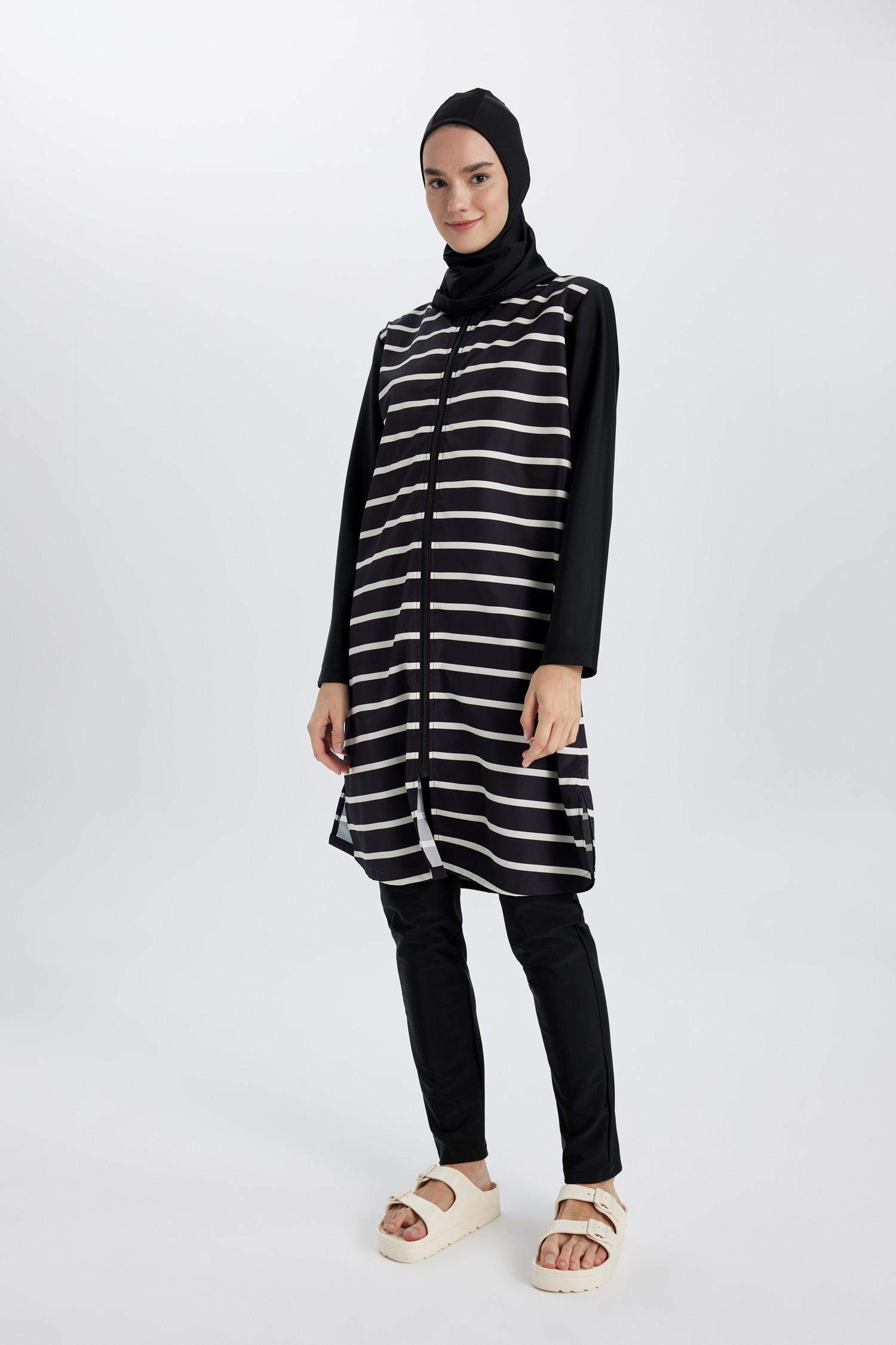 Regular Fit Striped 3 Piece Hijab Burkini Set