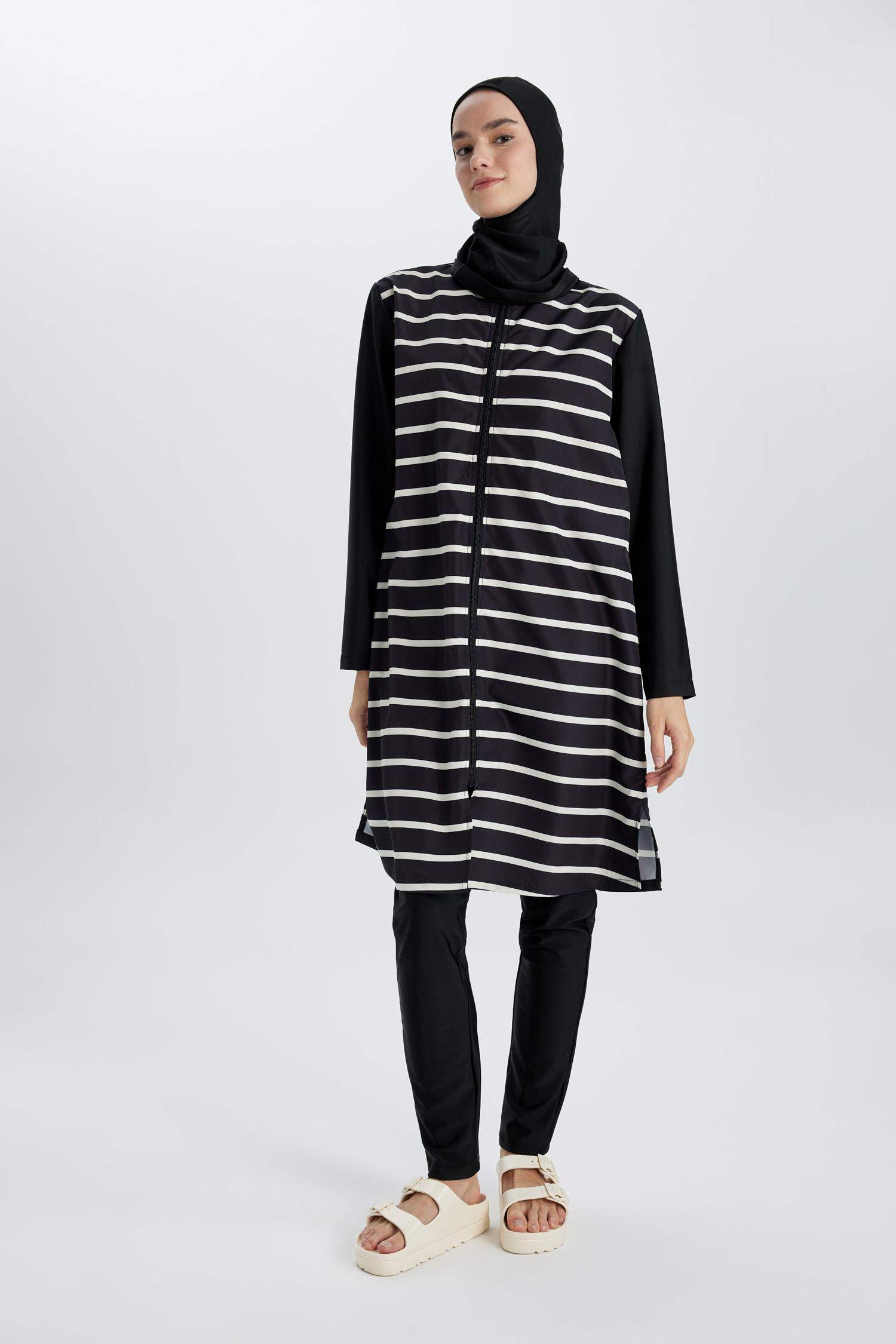 Regular Fit Striped 3 Piece Hijab Burkini Set