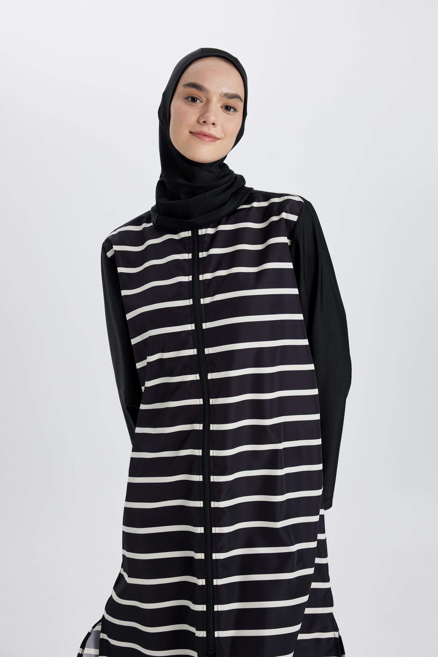 Regular Fit Striped 3 Piece Hijab Burkini Set