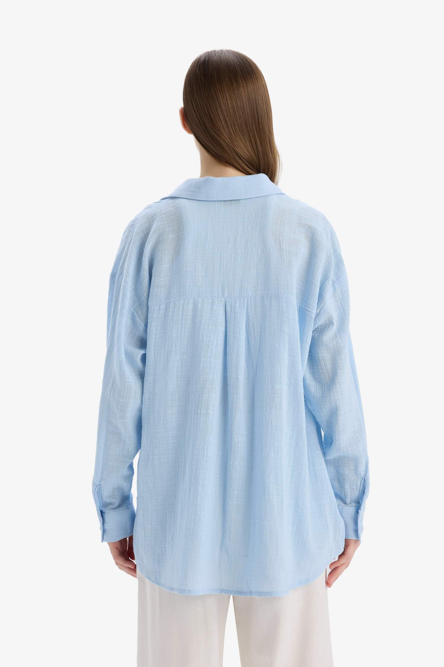 Oversize Fit Shirt Collar Linen Look Long Sleeve Shirt
