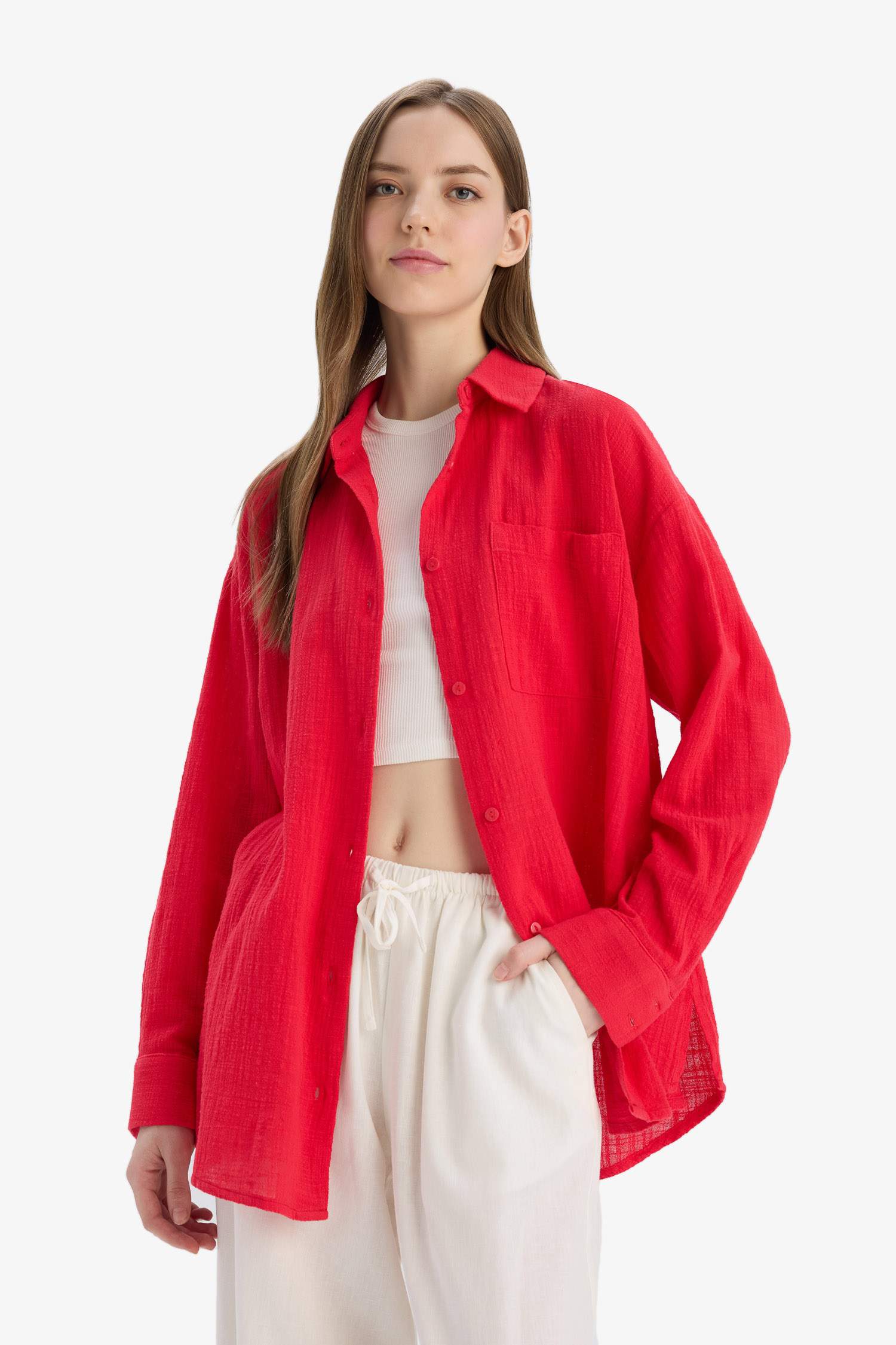 Chemise oversize effet lin à manches longues