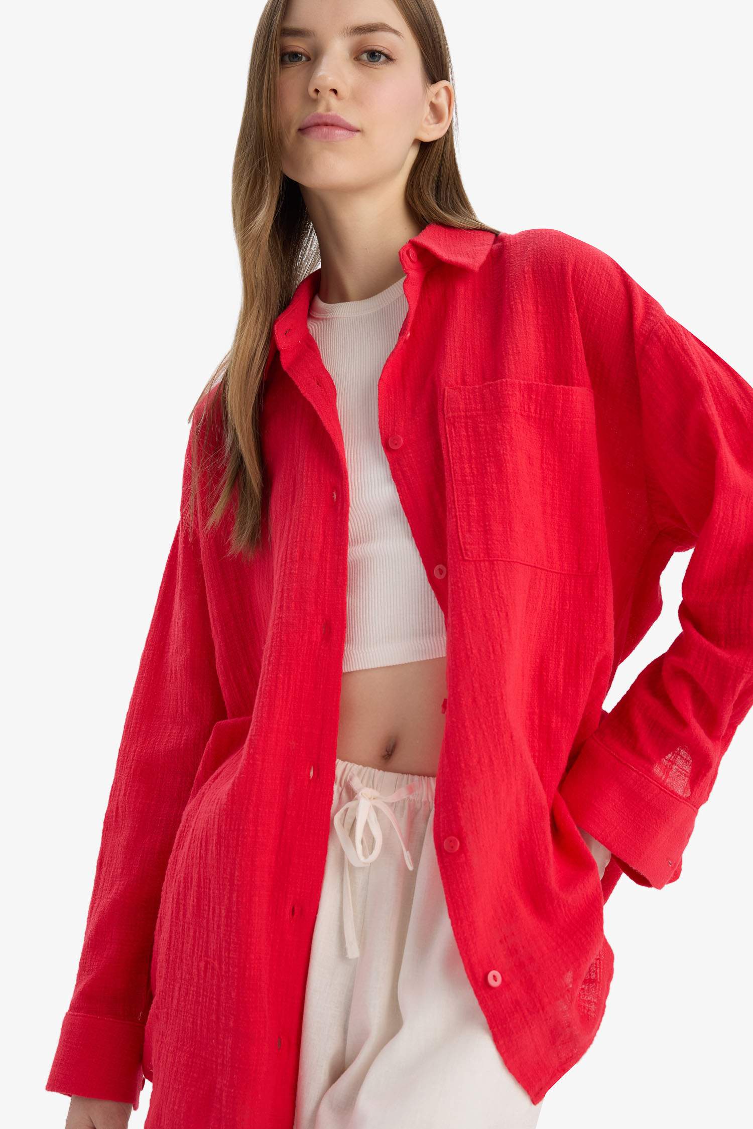 Chemise oversize effet lin à manches longues