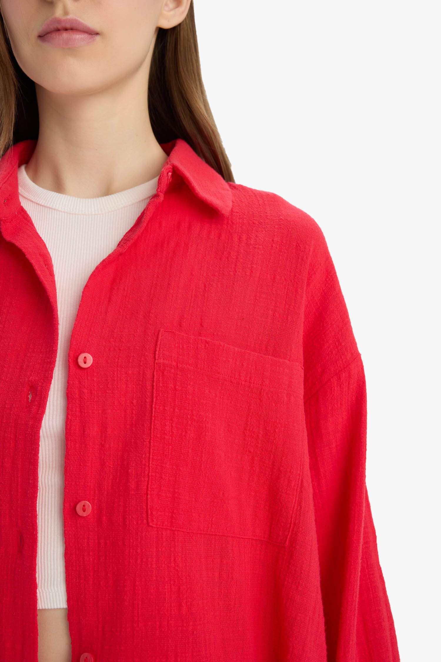 Chemise oversize effet lin à manches longues