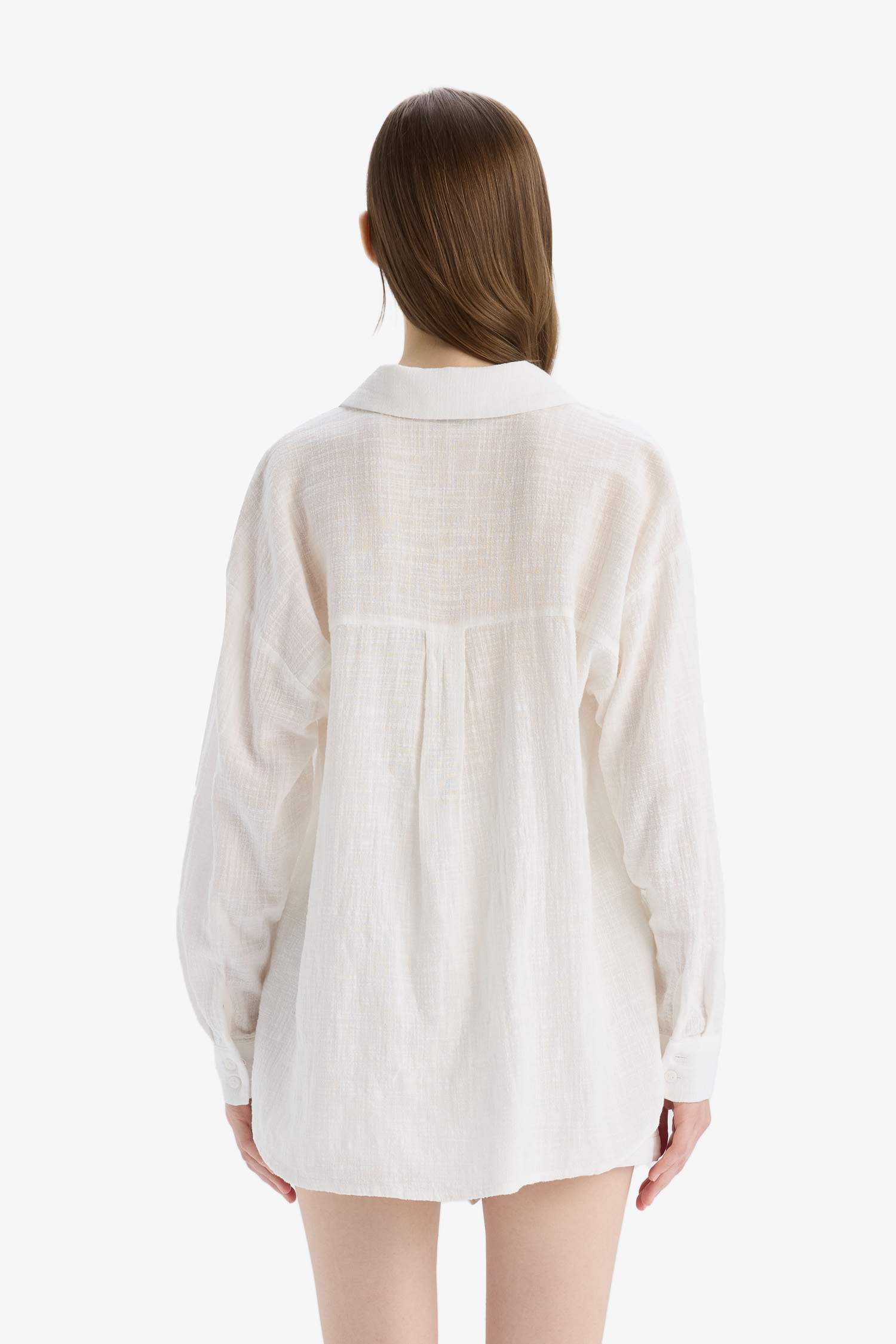 Oversize Fit Shirt Collar Linen Look Long Sleeve Shirt