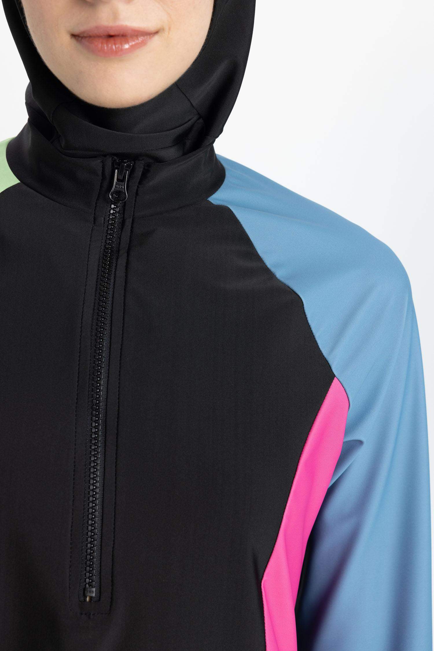 Regular Fit Renk Bloklu 4'lü Basic Düz Burkini Tesettür Mayo Takım