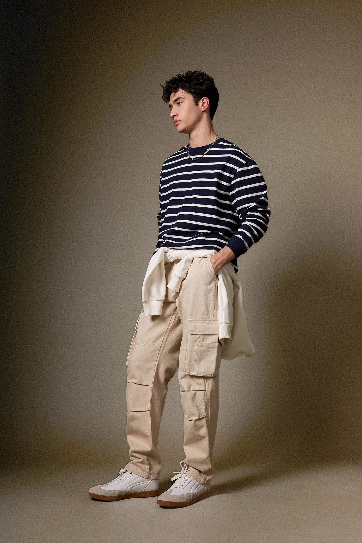 %100 Pamuk Gabardin Pantolon Wide Leg Bol Rahat Kesim Kargo Cepli Düz Paça