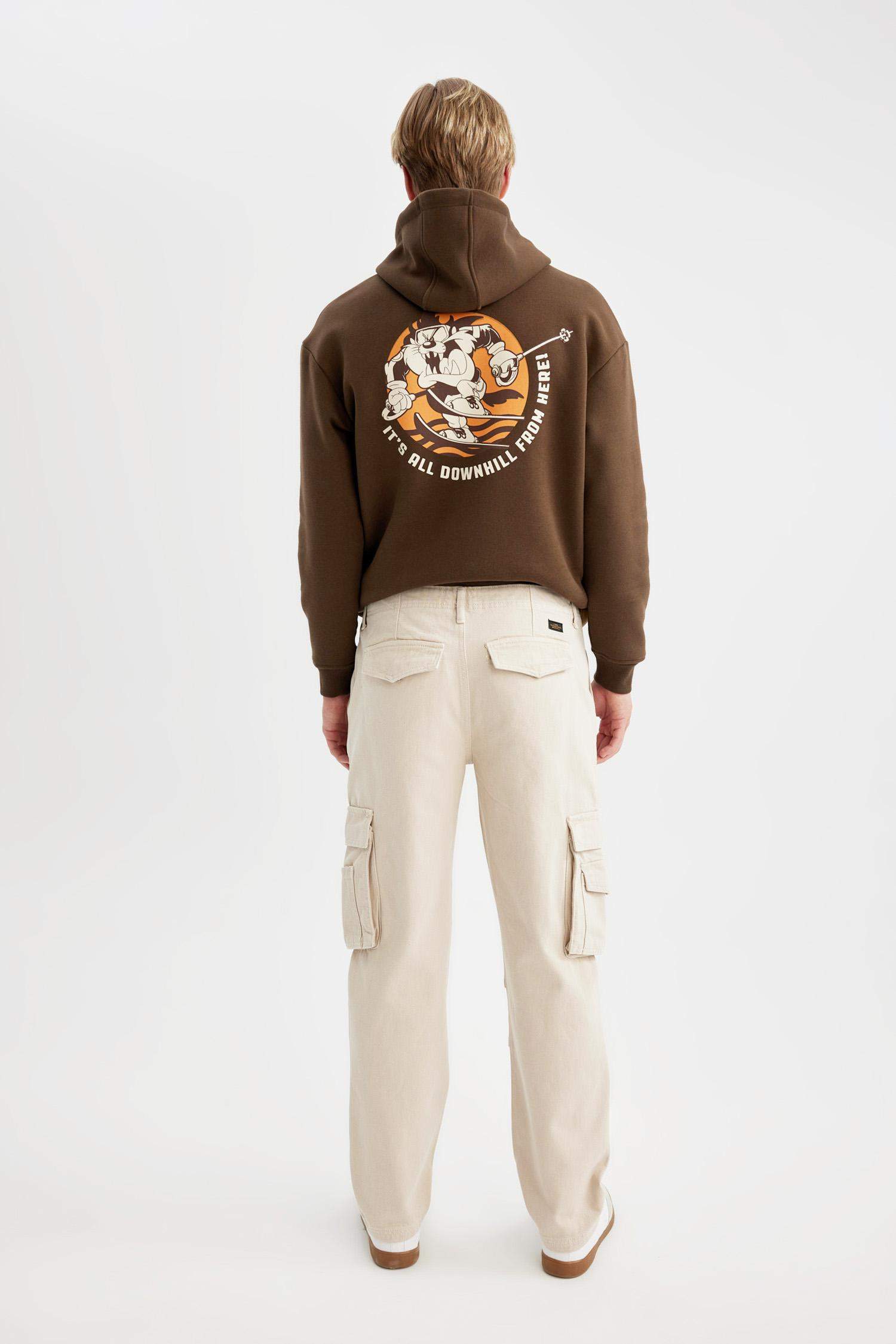 %100 Pamuk Gabardin Pantolon Wide Leg Bol Rahat Kesim Kargo Cepli Düz Paça