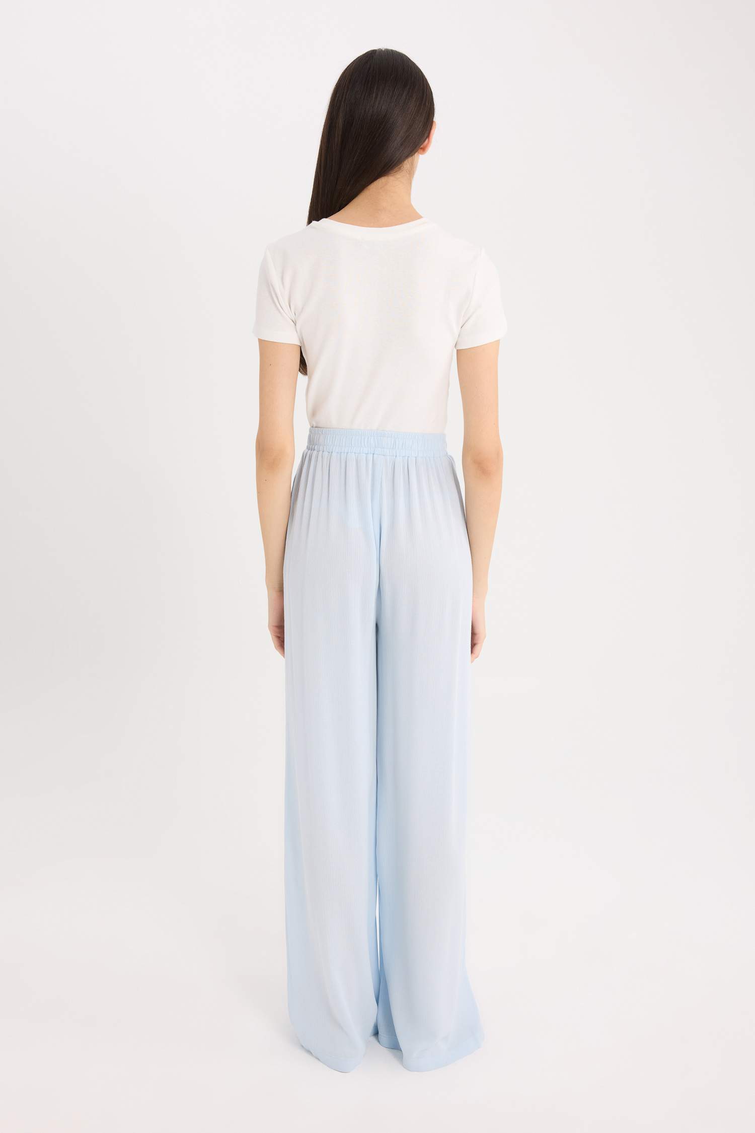 بنطرون فيسكوز وايد ليج بجيب وخصر عالي