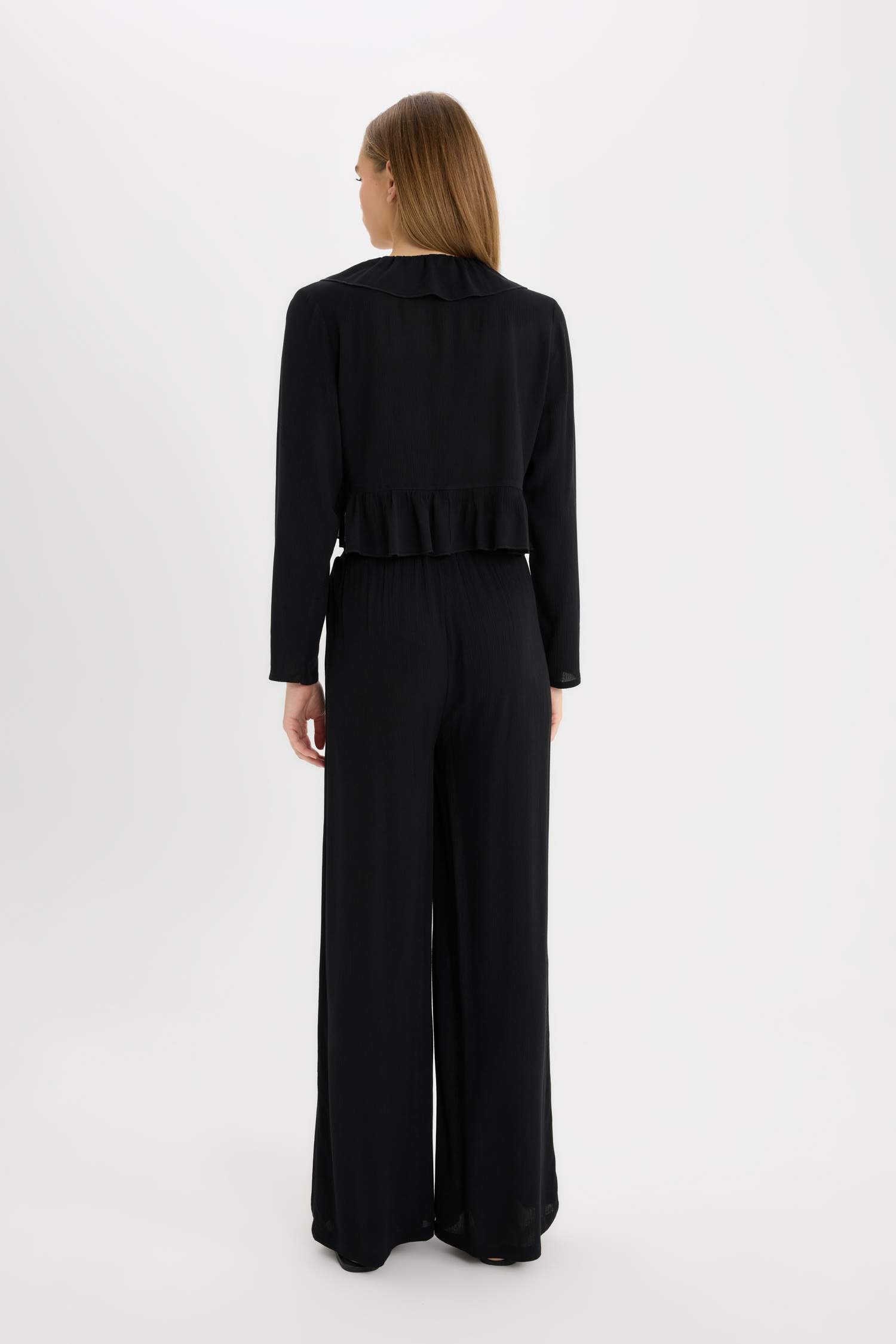 بنطرون فيسكوز وايد ليج بجيب وخصر عالي