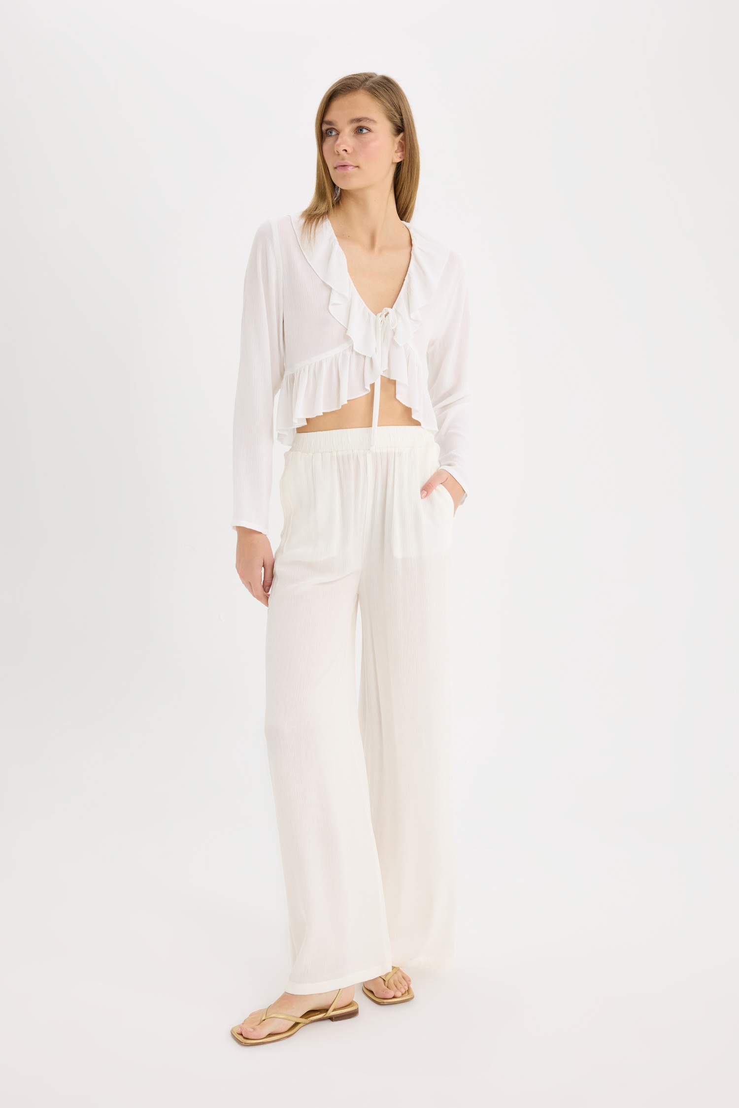 Штаны Wide Leg с двойными карманами и высокой талией из вискозы