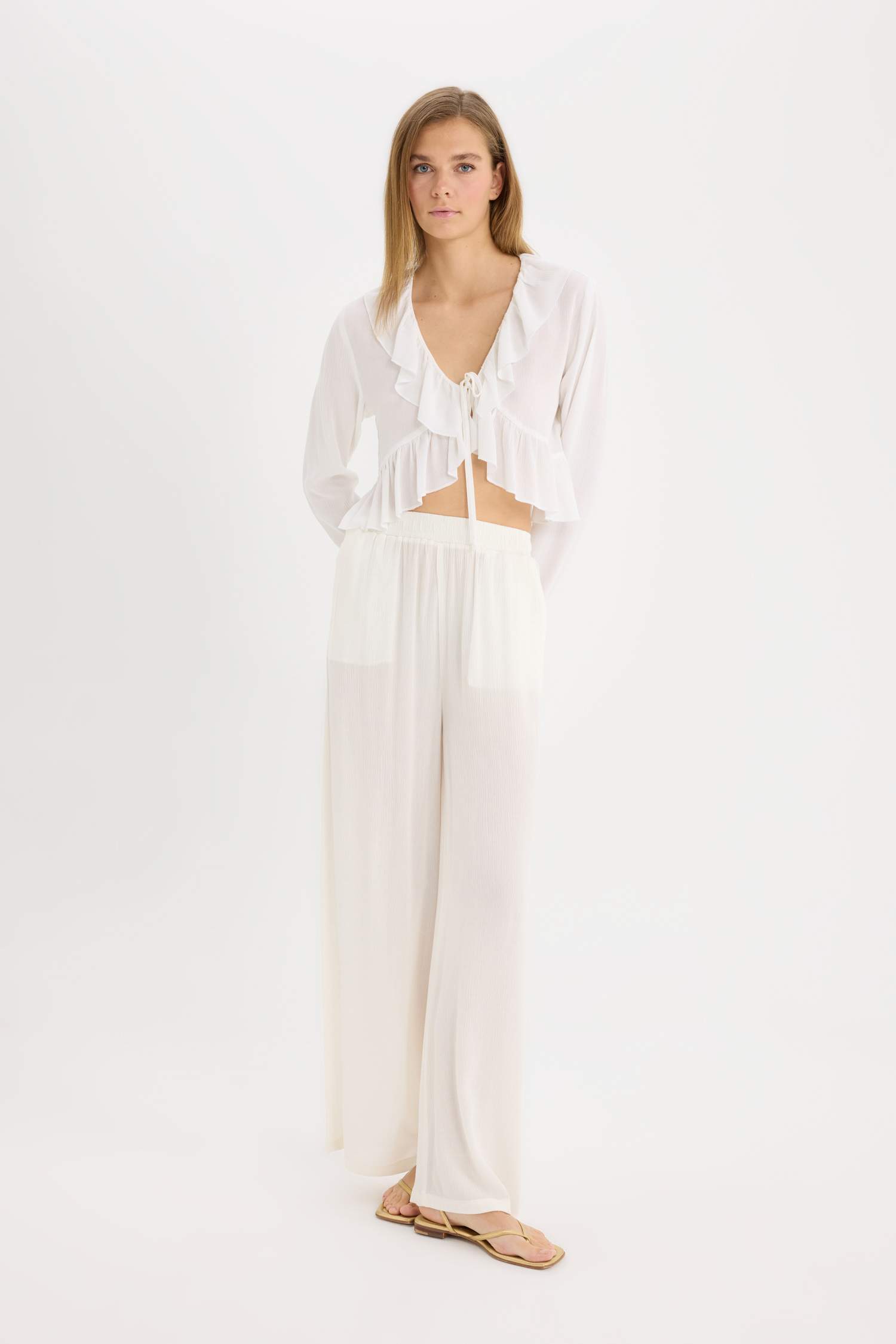 Штаны Wide Leg с двойными карманами и высокой талией из вискозы