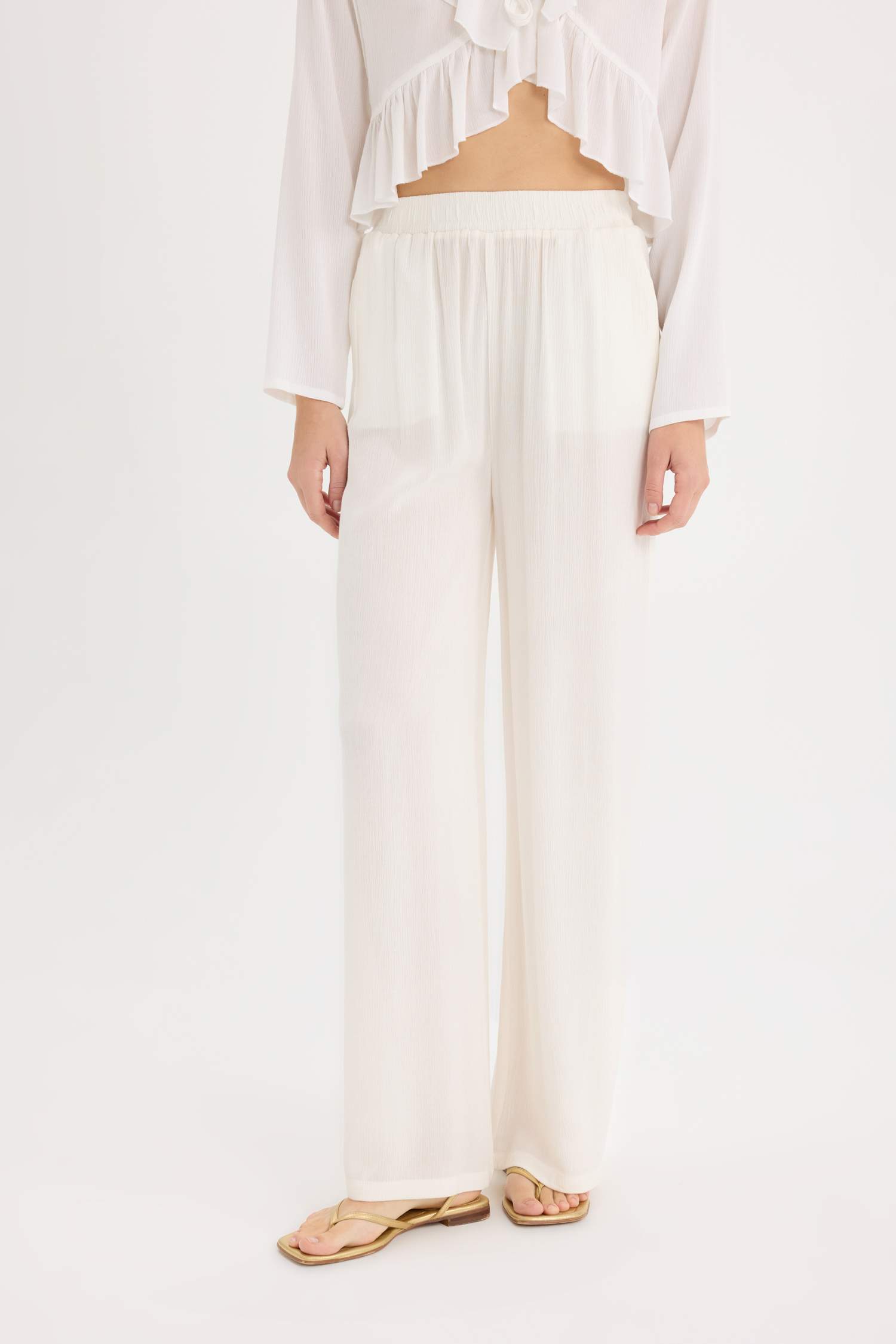 Штаны Wide Leg с двойными карманами и высокой талией из вискозы