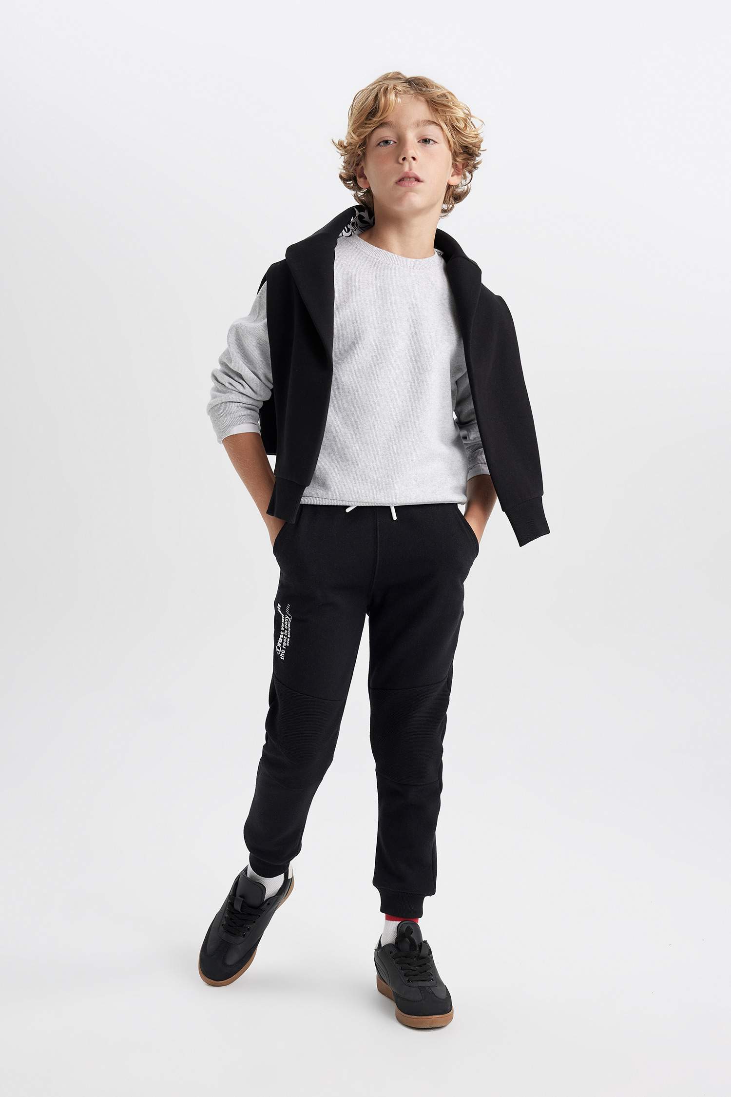 Erkek Çocuk Bisiklet Yaka Selanik Kumaş Basic Düz Sweatshirt