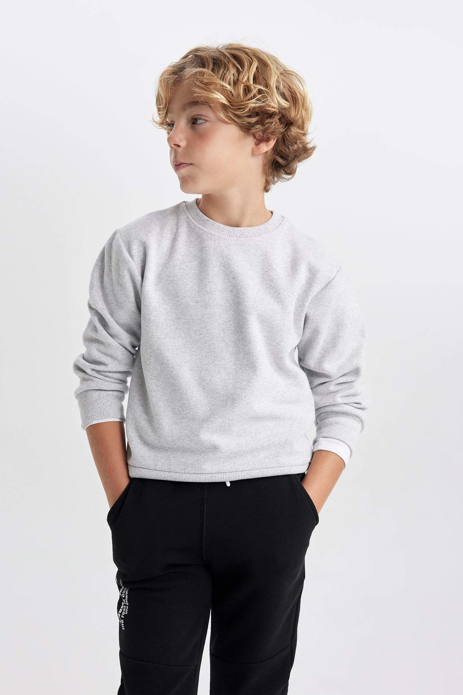 Erkek Çocuk Bisiklet Yaka Selanik Kumaş Basic Düz Sweatshirt