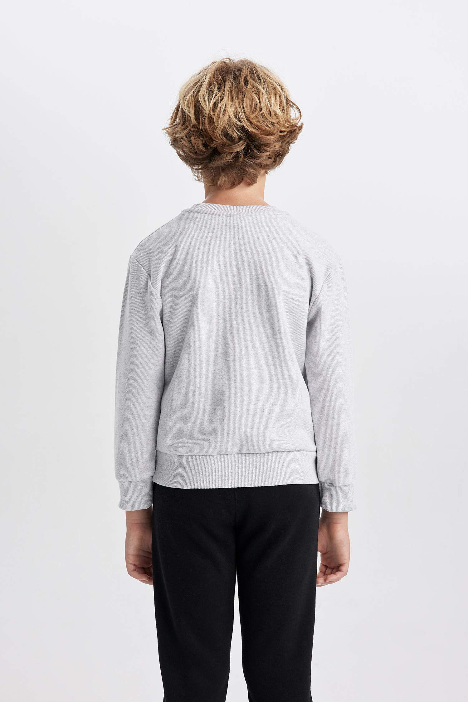 Erkek Çocuk Bisiklet Yaka Selanik Kumaş Basic Düz Sweatshirt