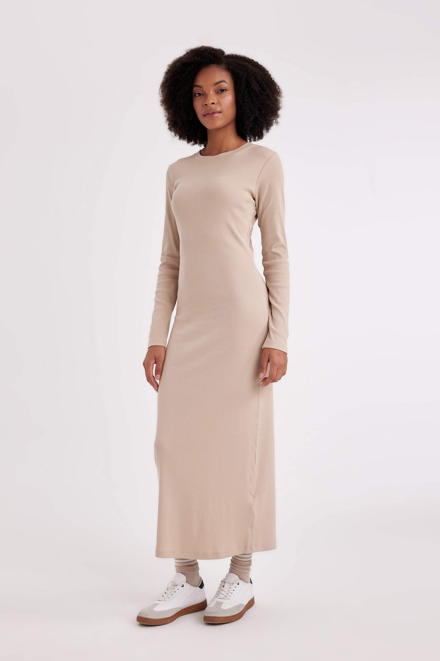 Bodycon Crew Neck Ribbed Camisole Midi Dress