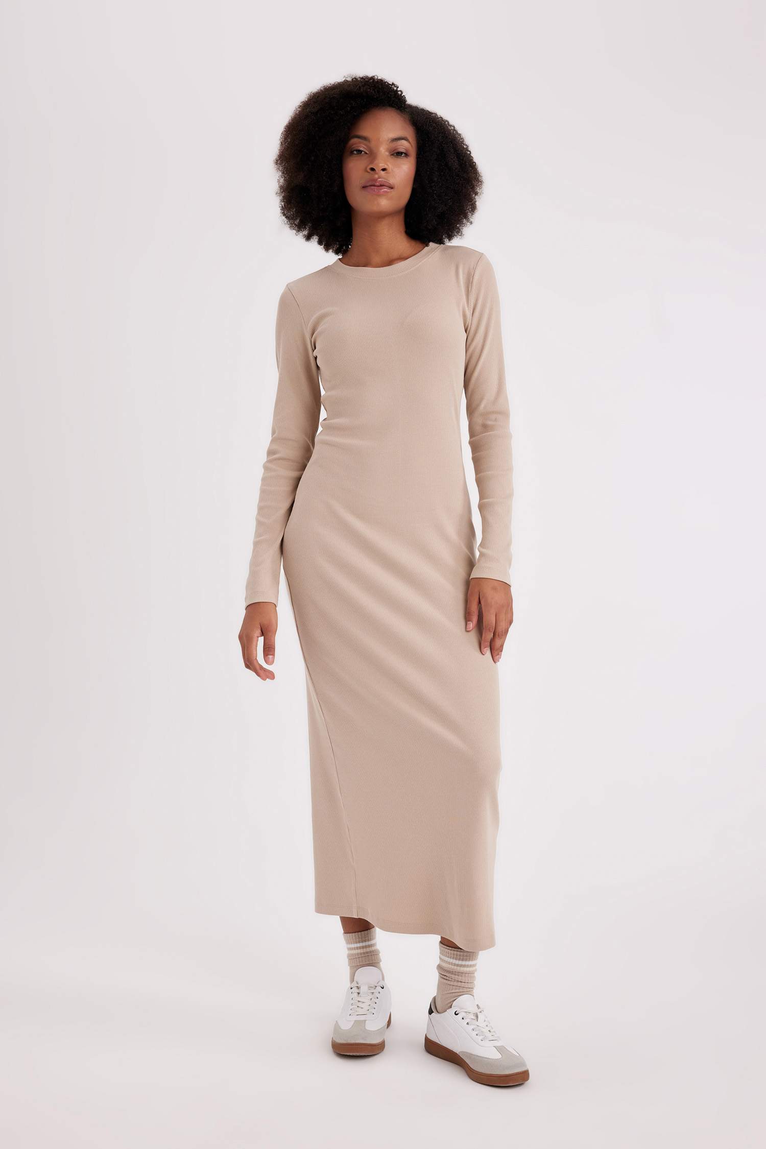 Bodycon Crew Neck Ribbed Camisole Midi Dress