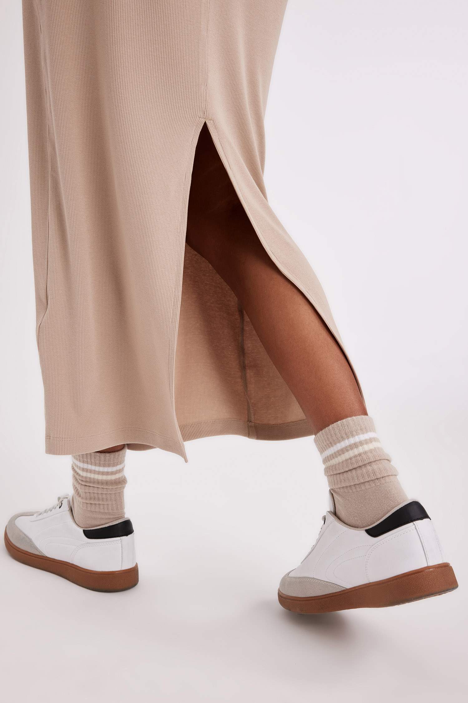 Bodycon Crew Neck Ribbed Camisole Midi Dress