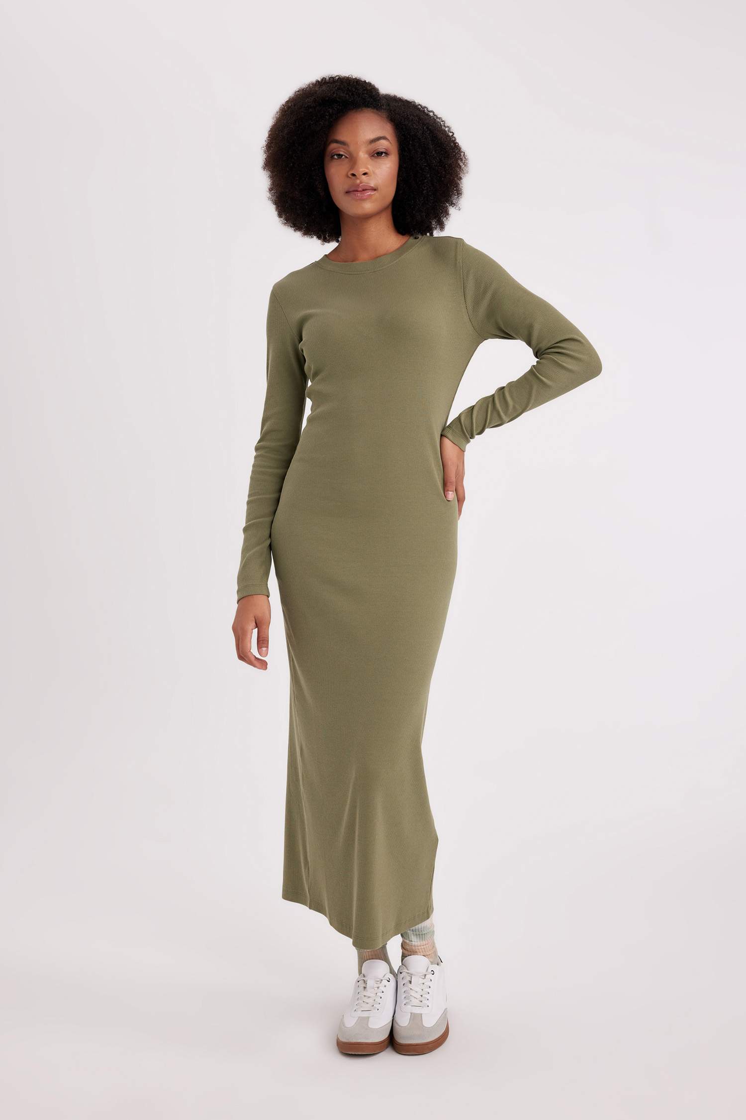 Bodycon Crew Neck Ribbed Camisole Midi Dress
