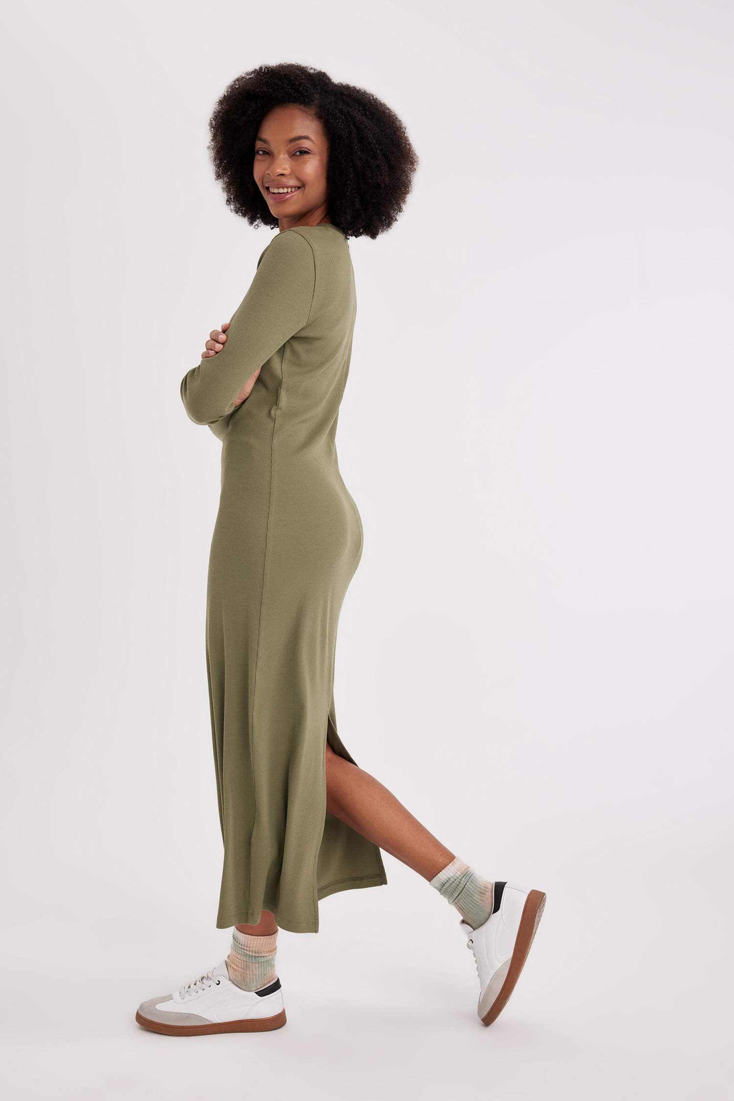 Bodycon Crew Neck Ribbed Camisole Midi Dress