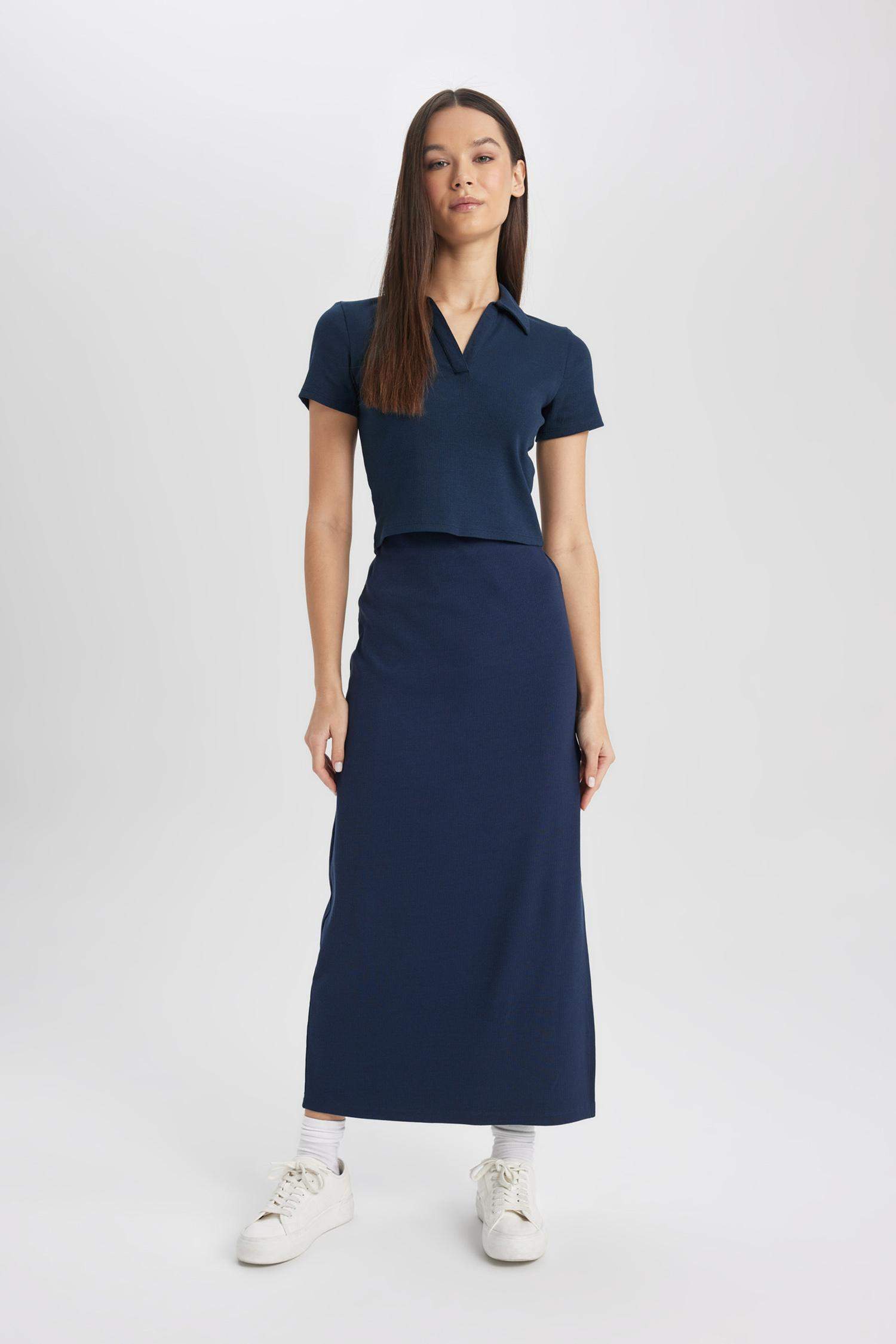 Jupe Longue en Maille Côtelée Ajustée