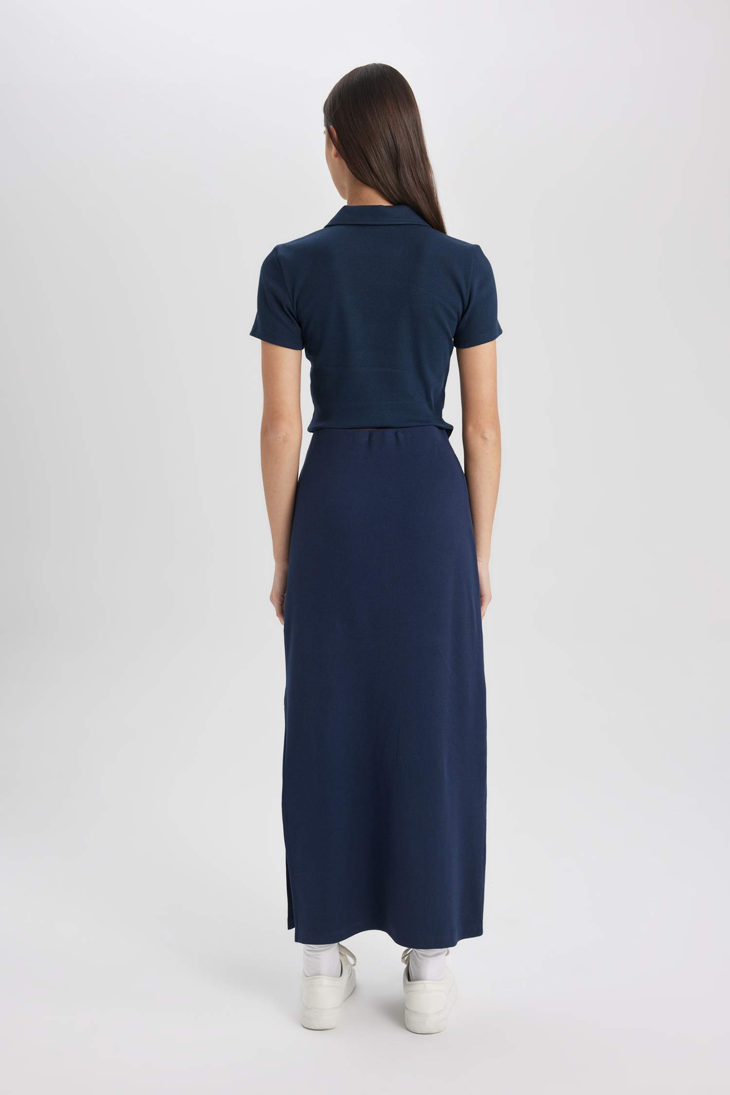 Jupe Longue en Maille Côtelée Ajustée