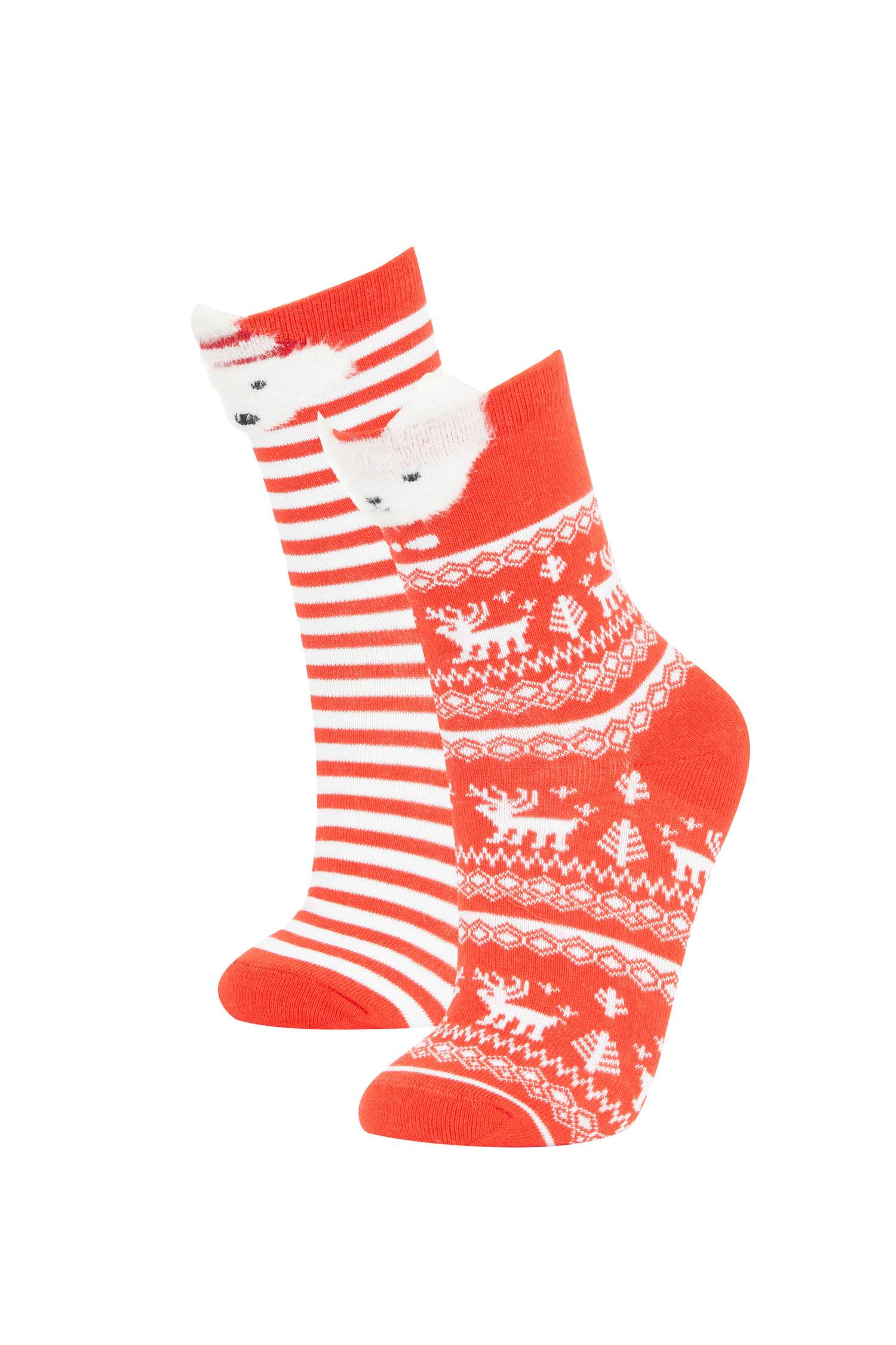 Kadın Yılbaşı Temalı 3D 2'li Pamuklu Uzun Çorap