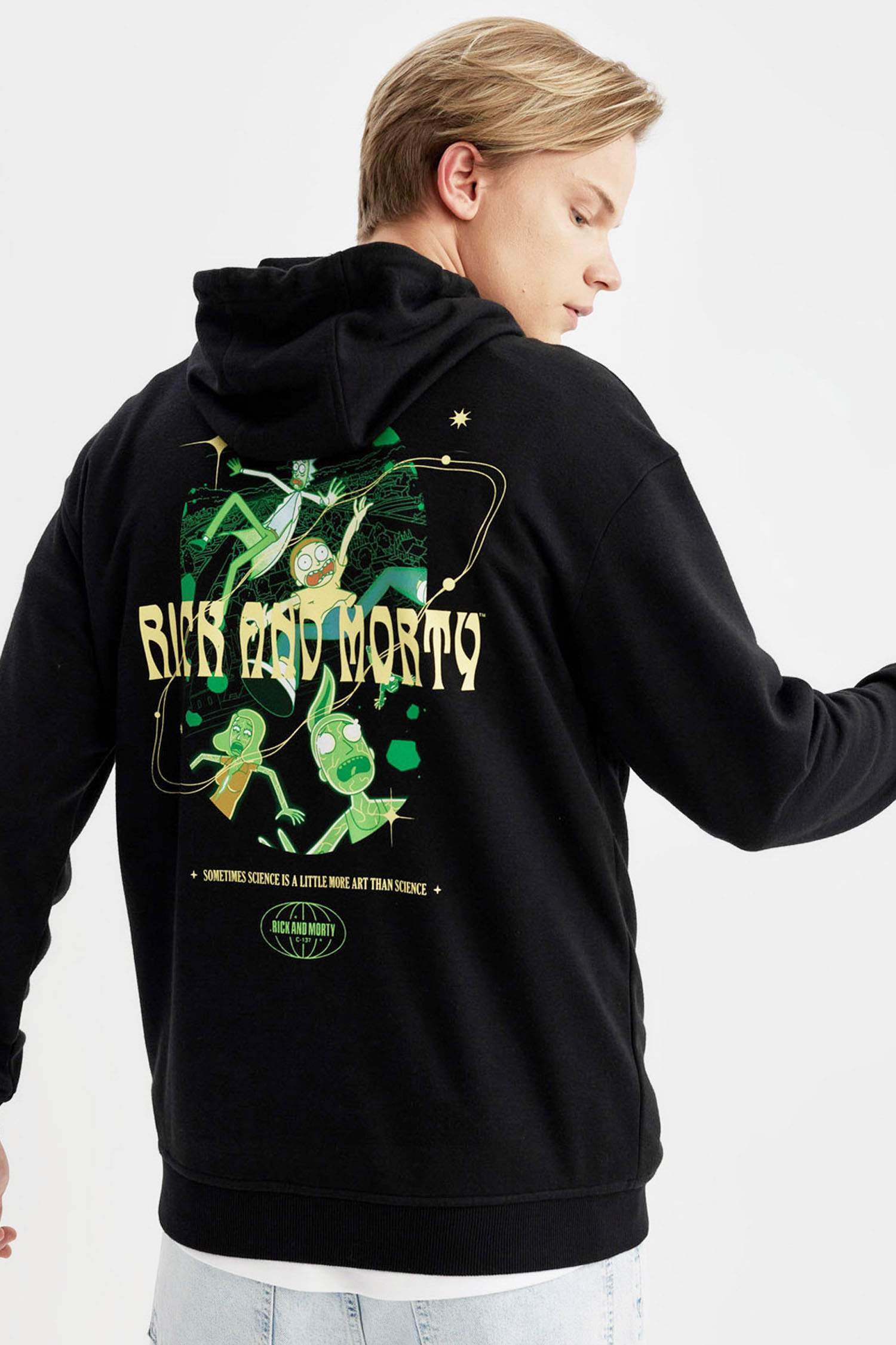 Rick and Morty Boxy Fit Hooded Back Printed Sweatshirt