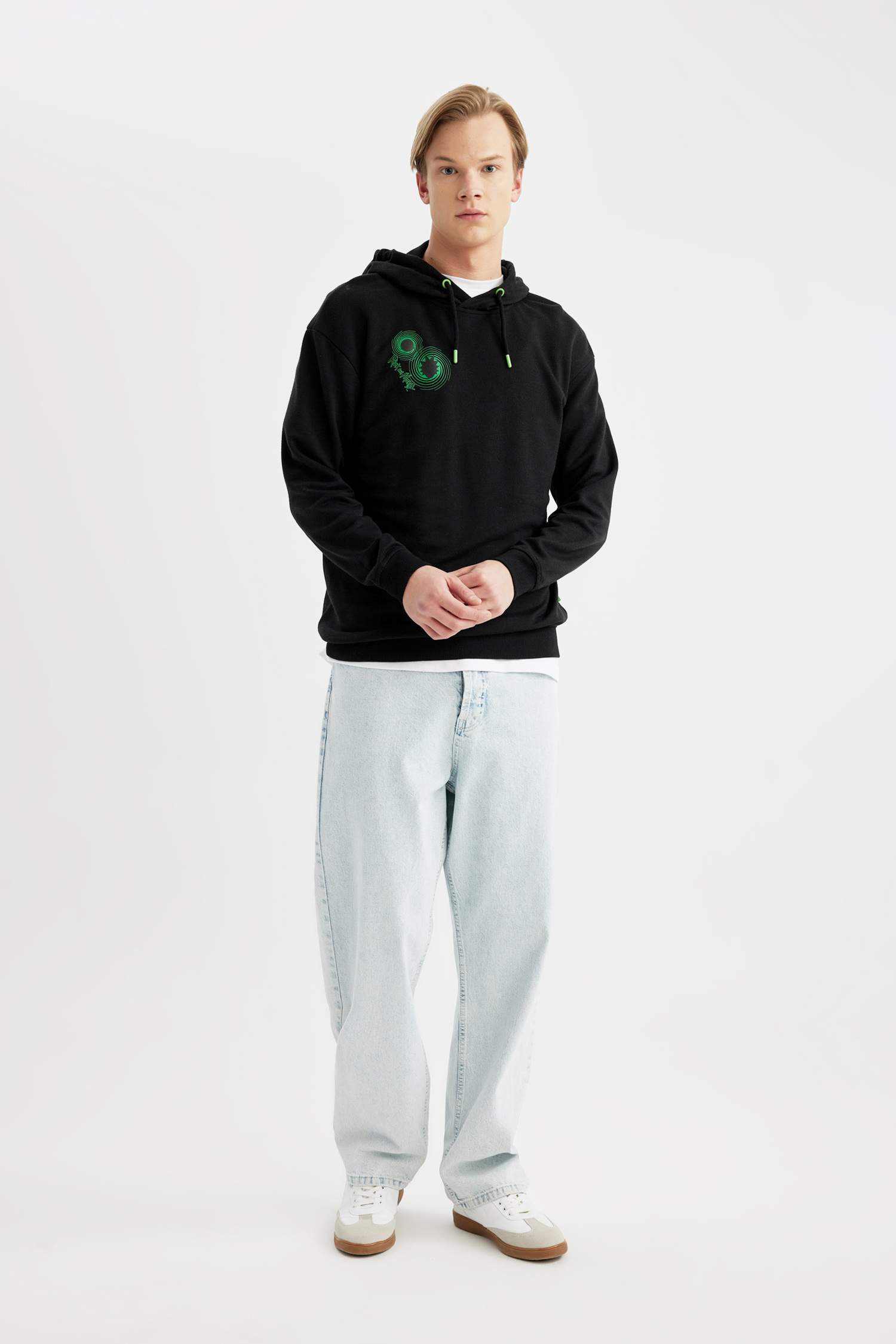 Rick and Morty Boxy Fit Hooded Back Printed Sweatshirt