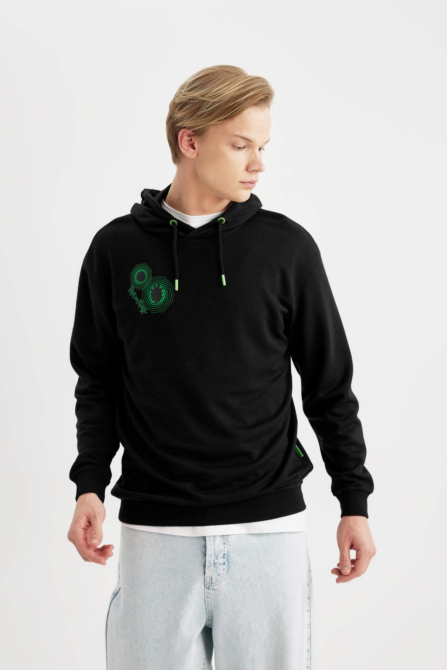 Rick and Morty Boxy Fit Hooded Back Printed Sweatshirt