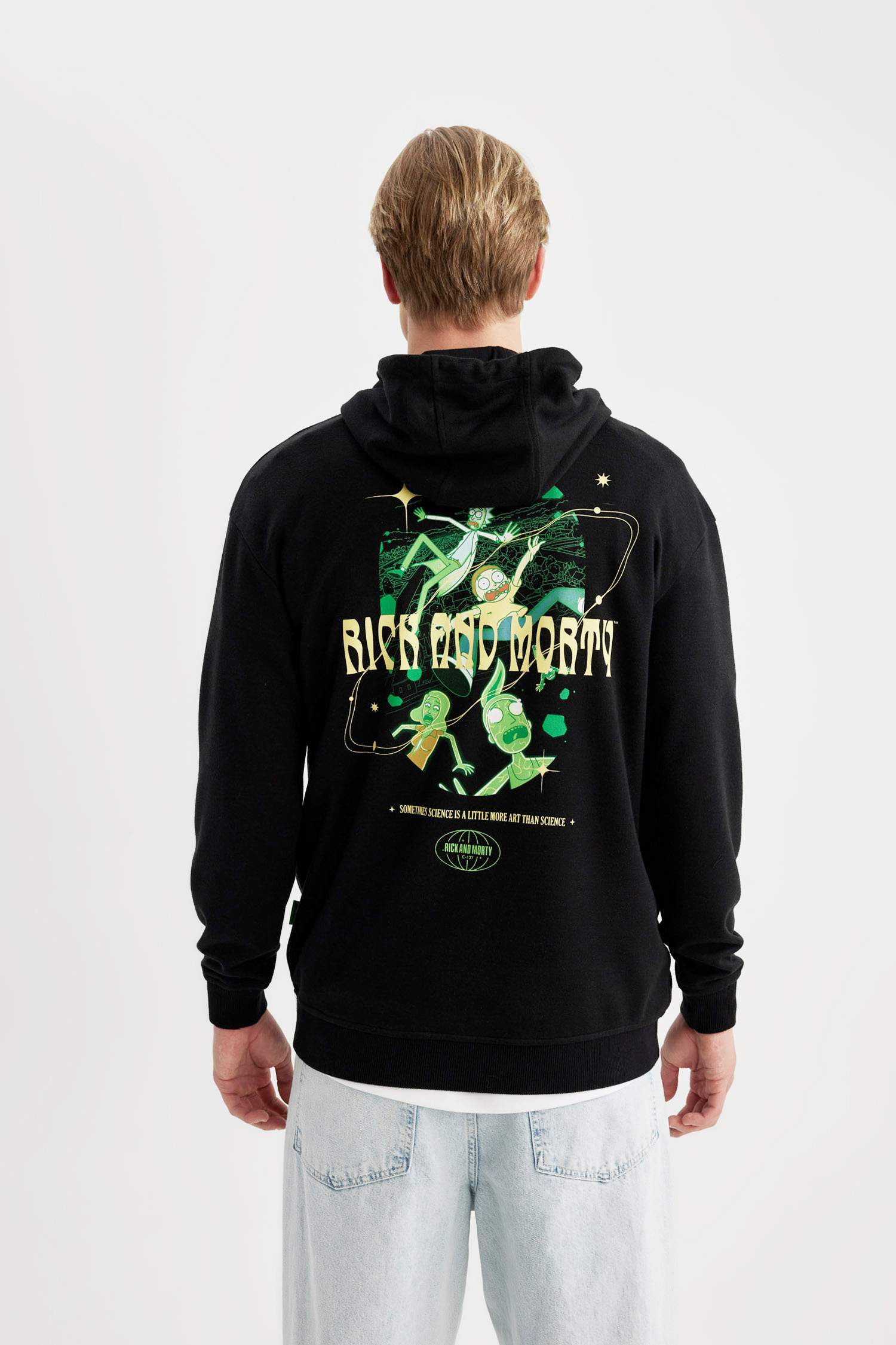 Rick and Morty Boxy Fit Hooded Back Printed Sweatshirt
