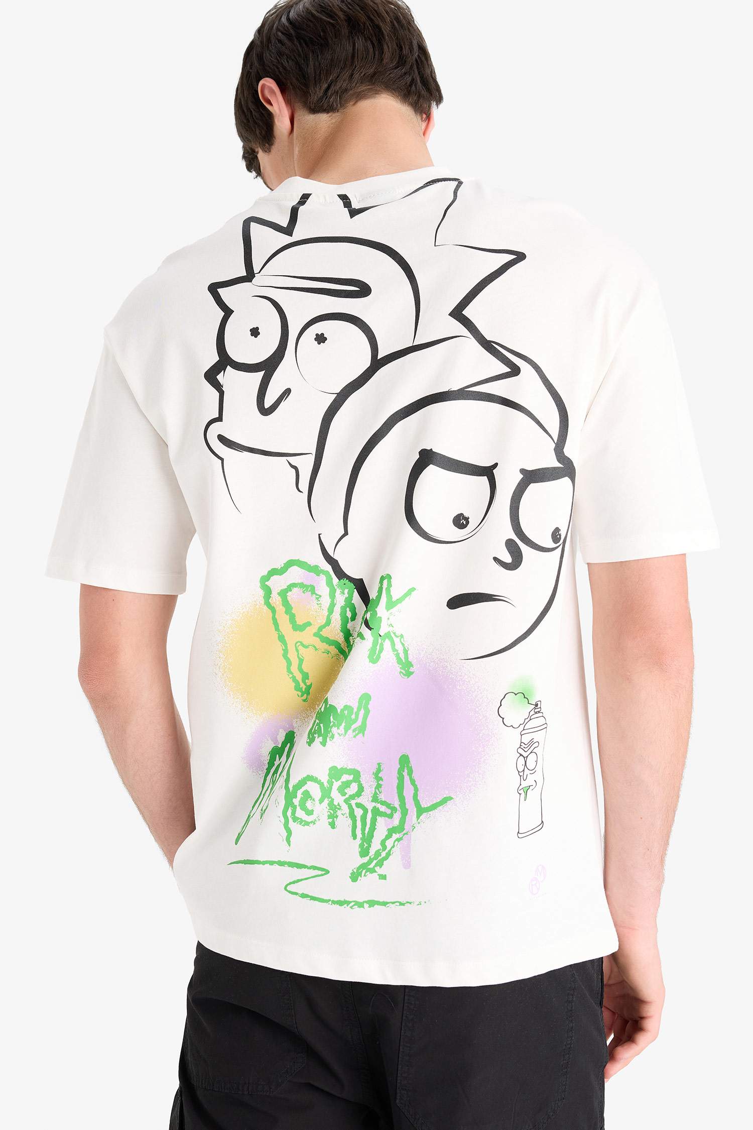 %100 Pamuk Rick and Morty Comfort Regular Fit Rahat Kalıp Bisiklet Yaka Sırt Baskılı Kısa Kollu Tişört