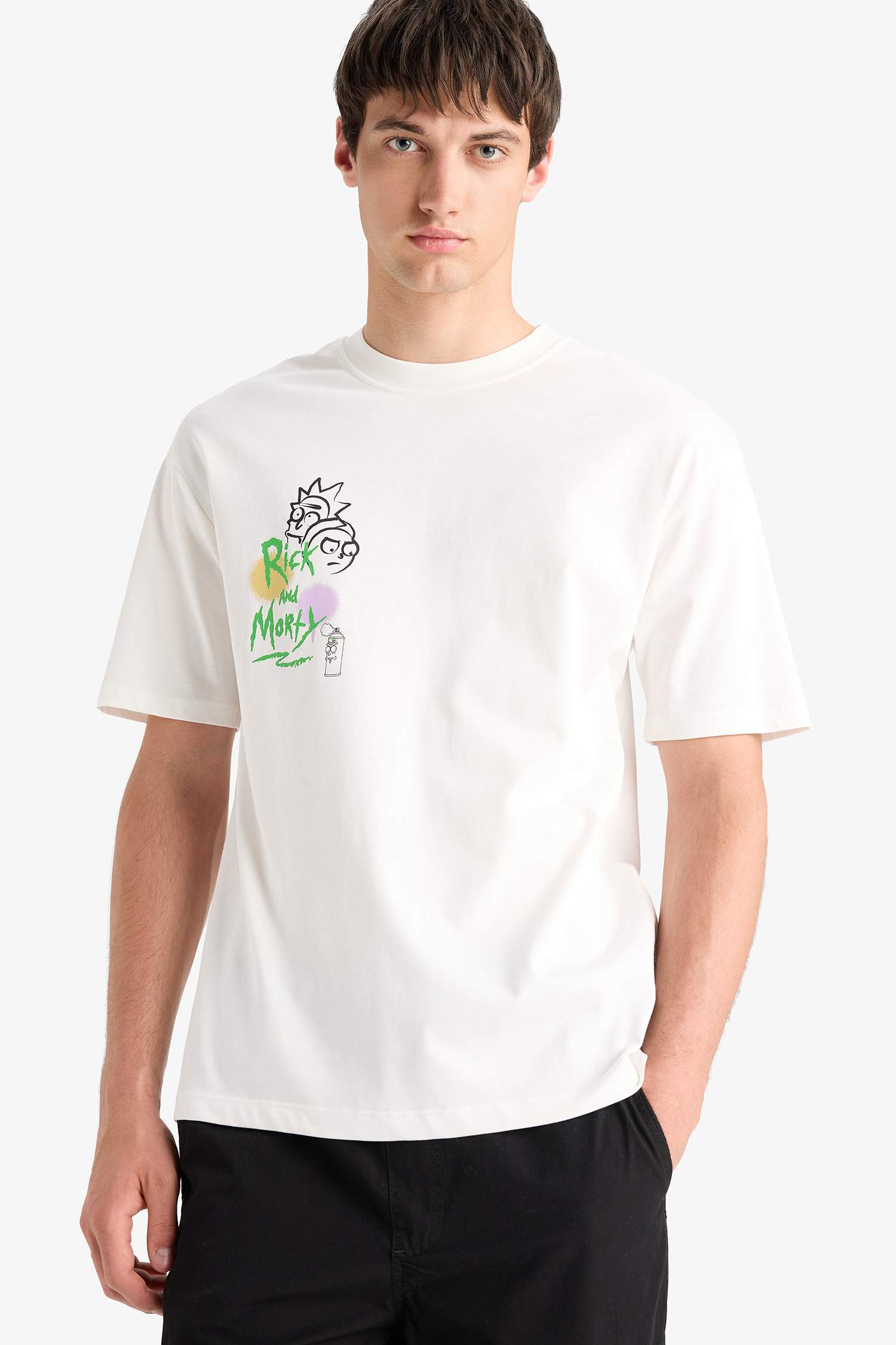 %100 Pamuk Rick and Morty Comfort Regular Fit Rahat Kalıp Bisiklet Yaka Sırt Baskılı Kısa Kollu Tişört