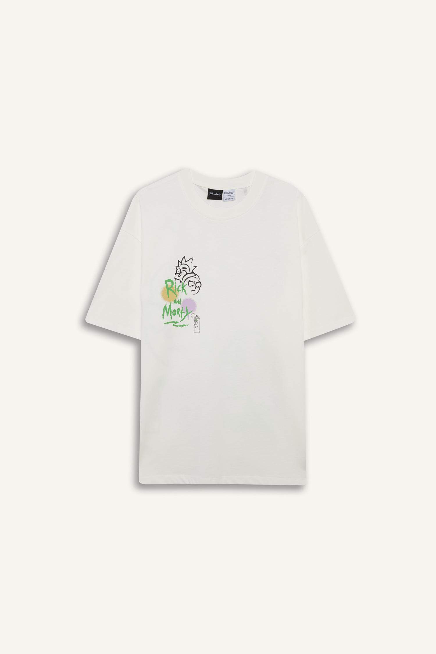 %100 Pamuk Rick and Morty Comfort Regular Fit Rahat Kalıp Bisiklet Yaka Sırt Baskılı Kısa Kollu Tişört