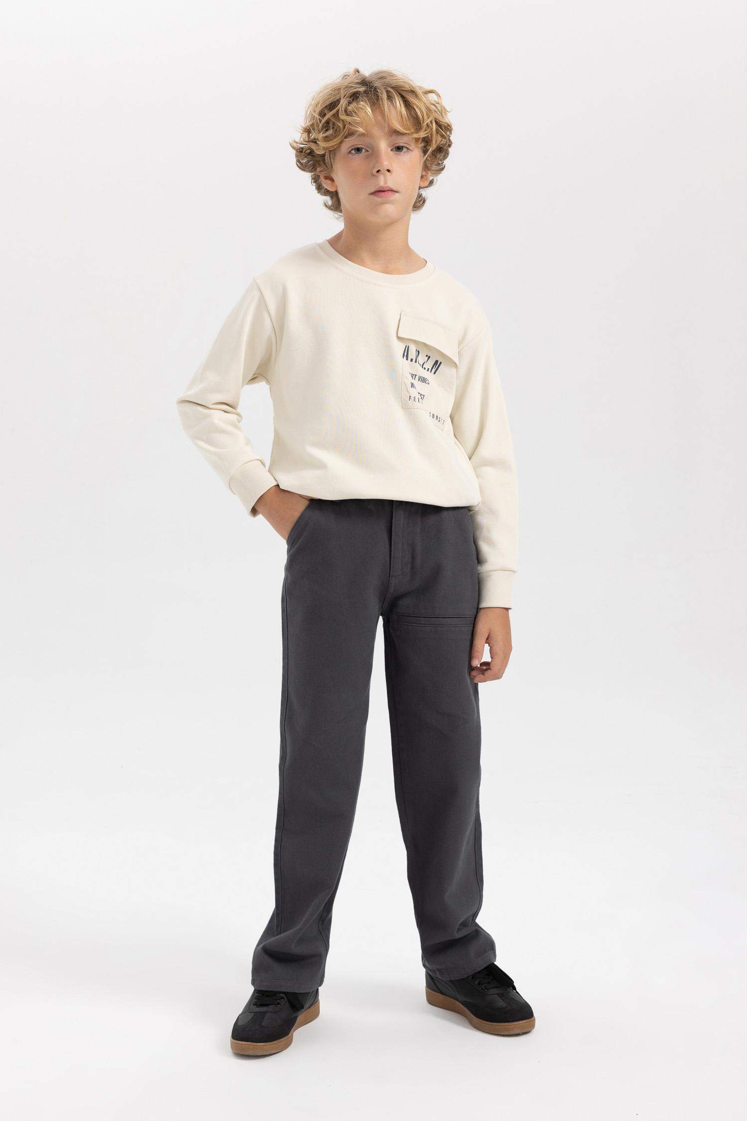 Boy Crew Neck Pocket Printed Sweatshirt