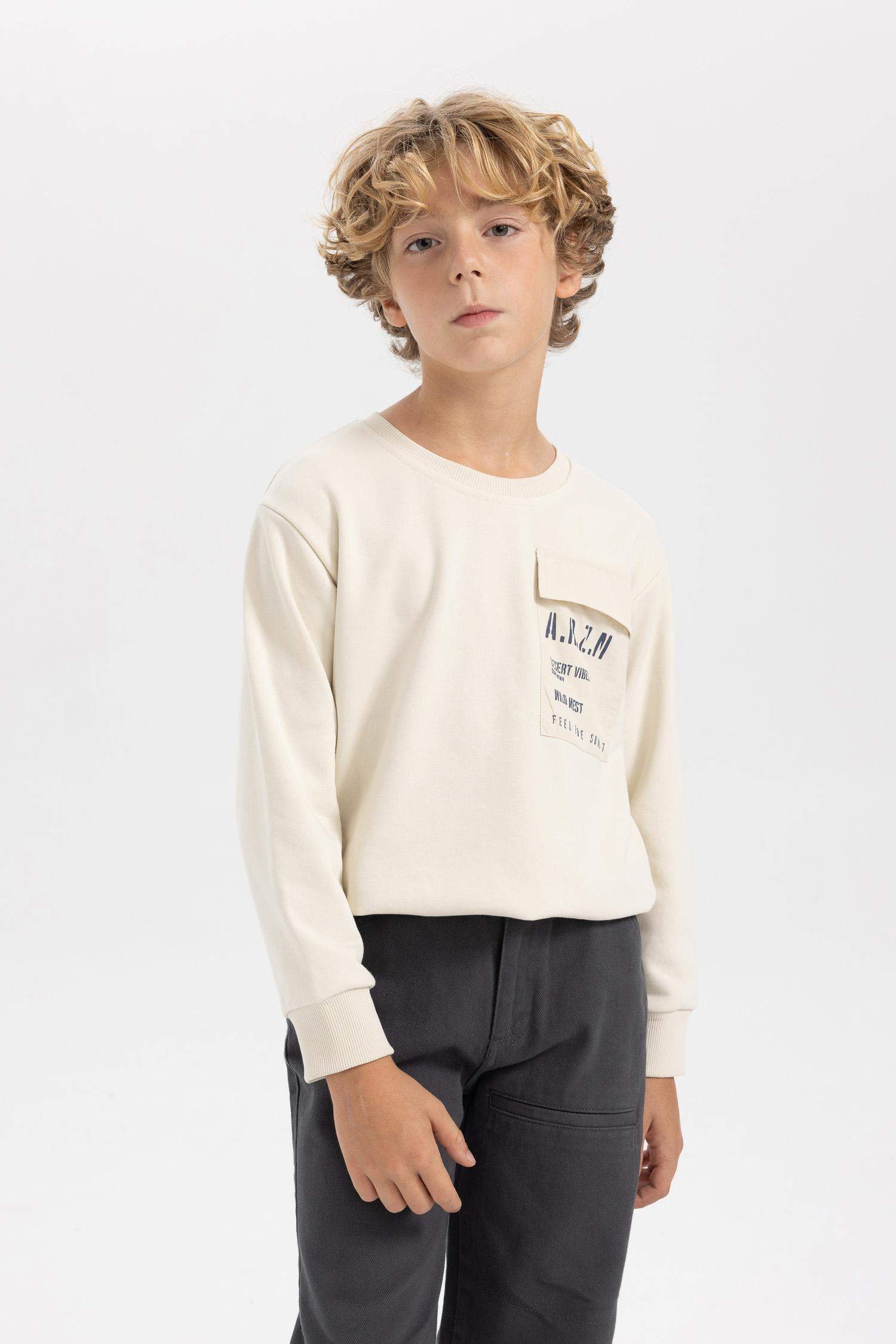 Boy Crew Neck Pocket Printed Sweatshirt