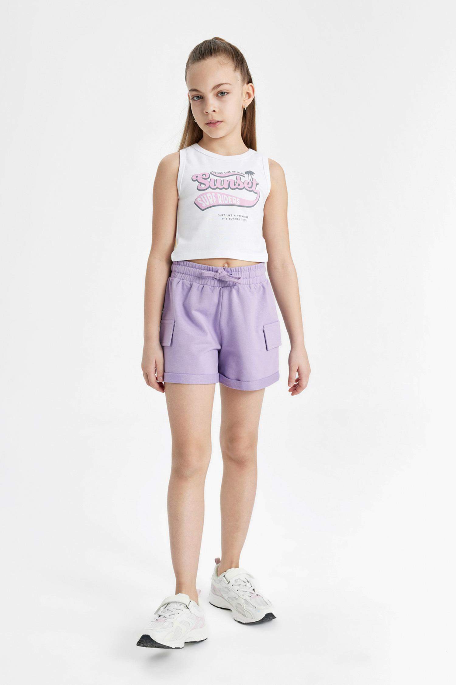 Kız Çocuk Beli Lastikli Basic Düz Şort