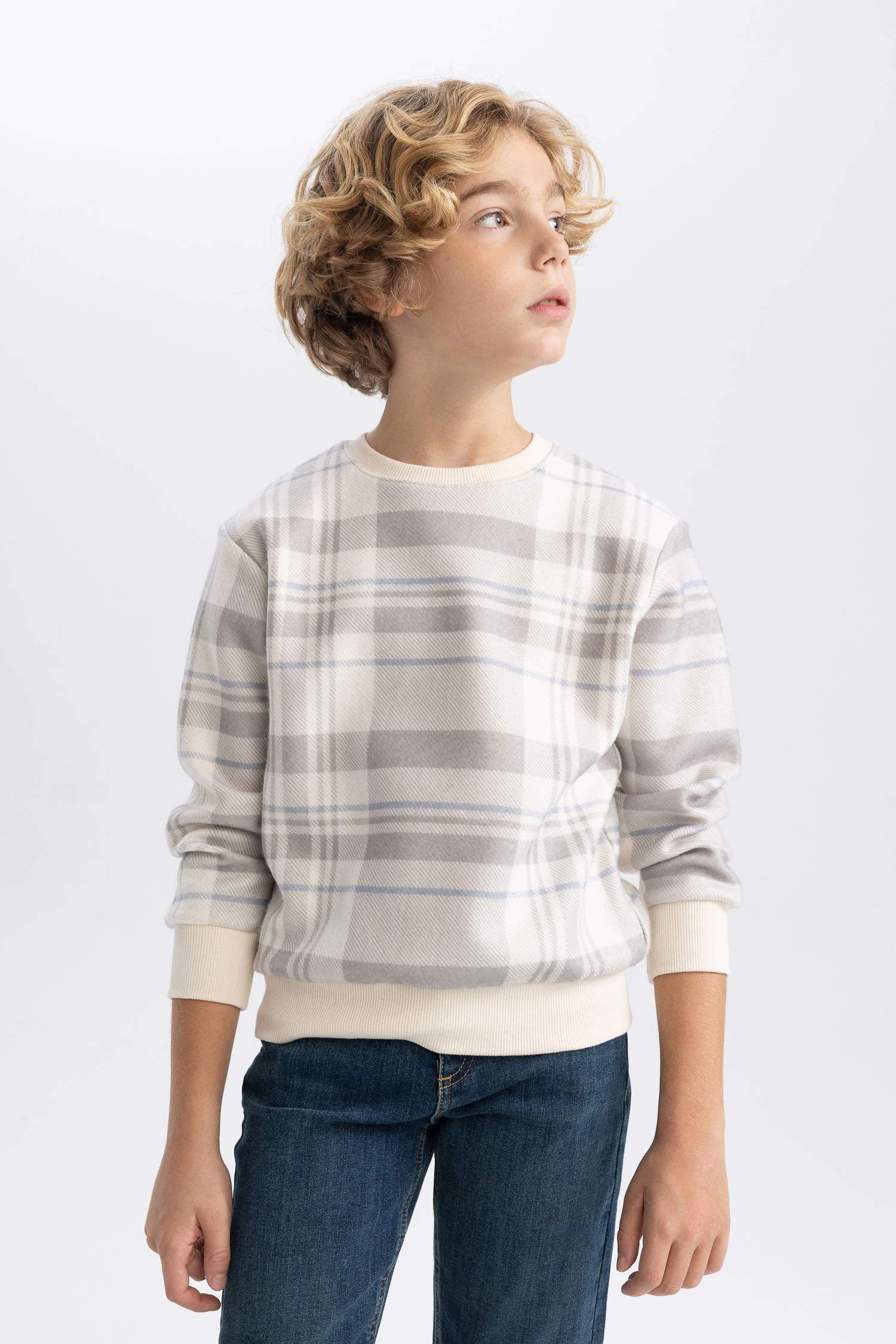 Erkek Çocuk Bisiklet Yaka Desenli Sweatshirt