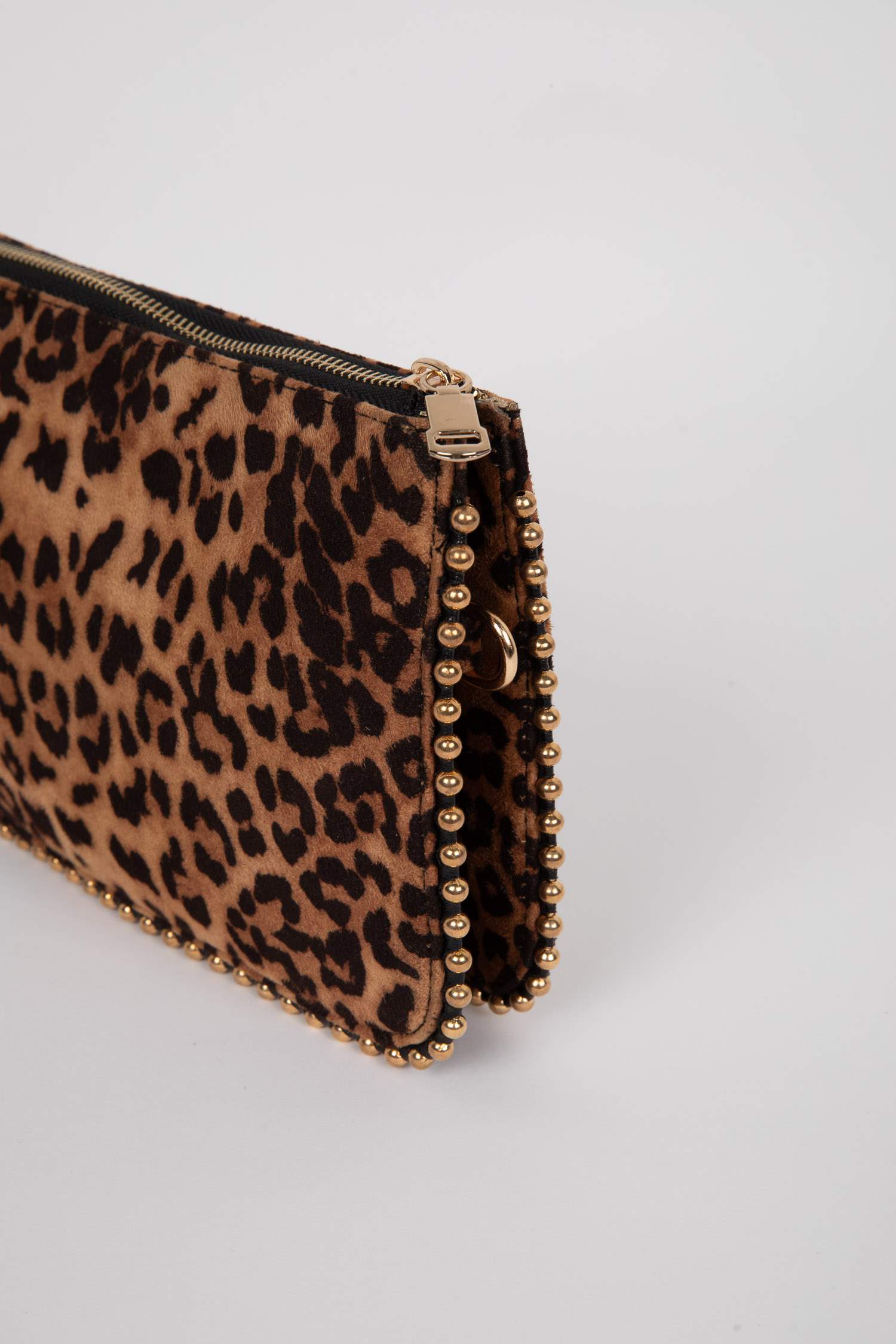 Woman Jean Look Staple Detailed Leopard Handbag