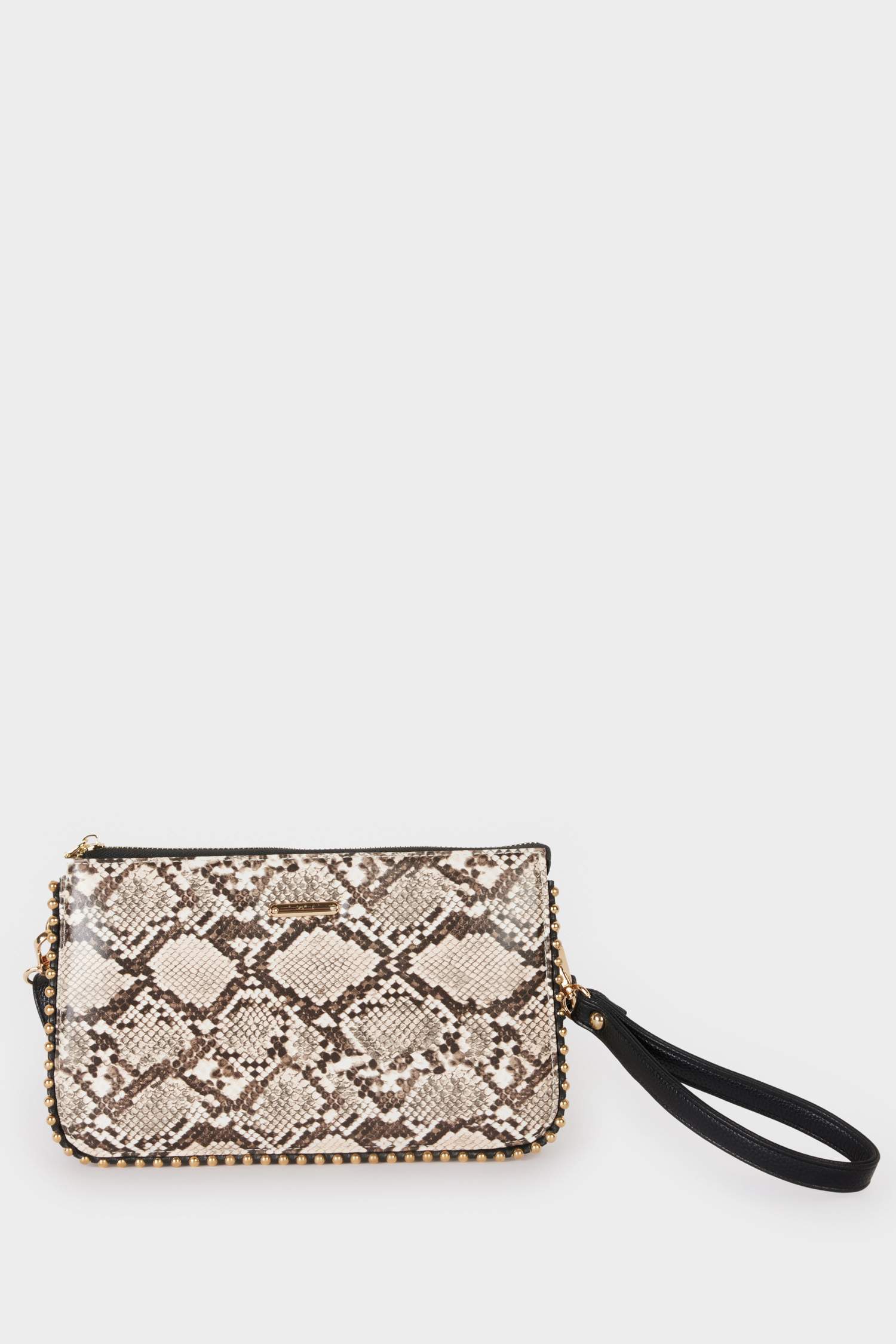 Woman Jean Look Staple Detailed Snakeskin Patterned Handbag