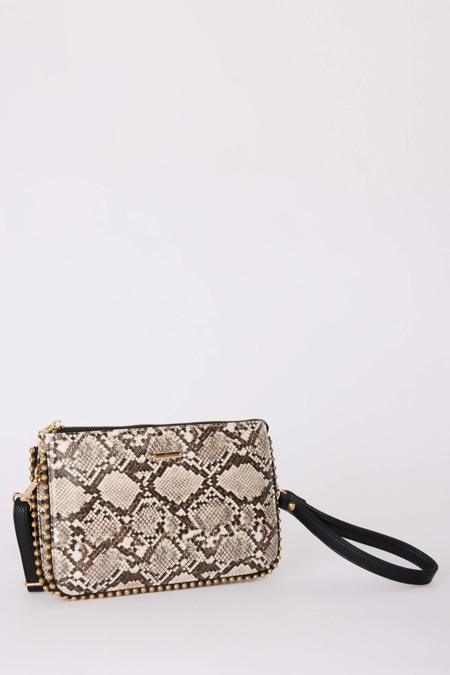 Woman Jean Look Staple Detailed Snakeskin Patterned Handbag