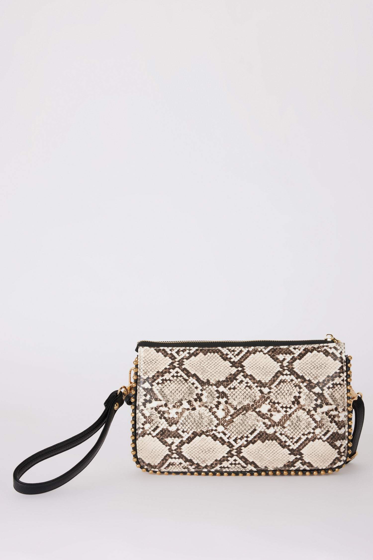 Woman Jean Look Staple Detailed Snakeskin Patterned Handbag