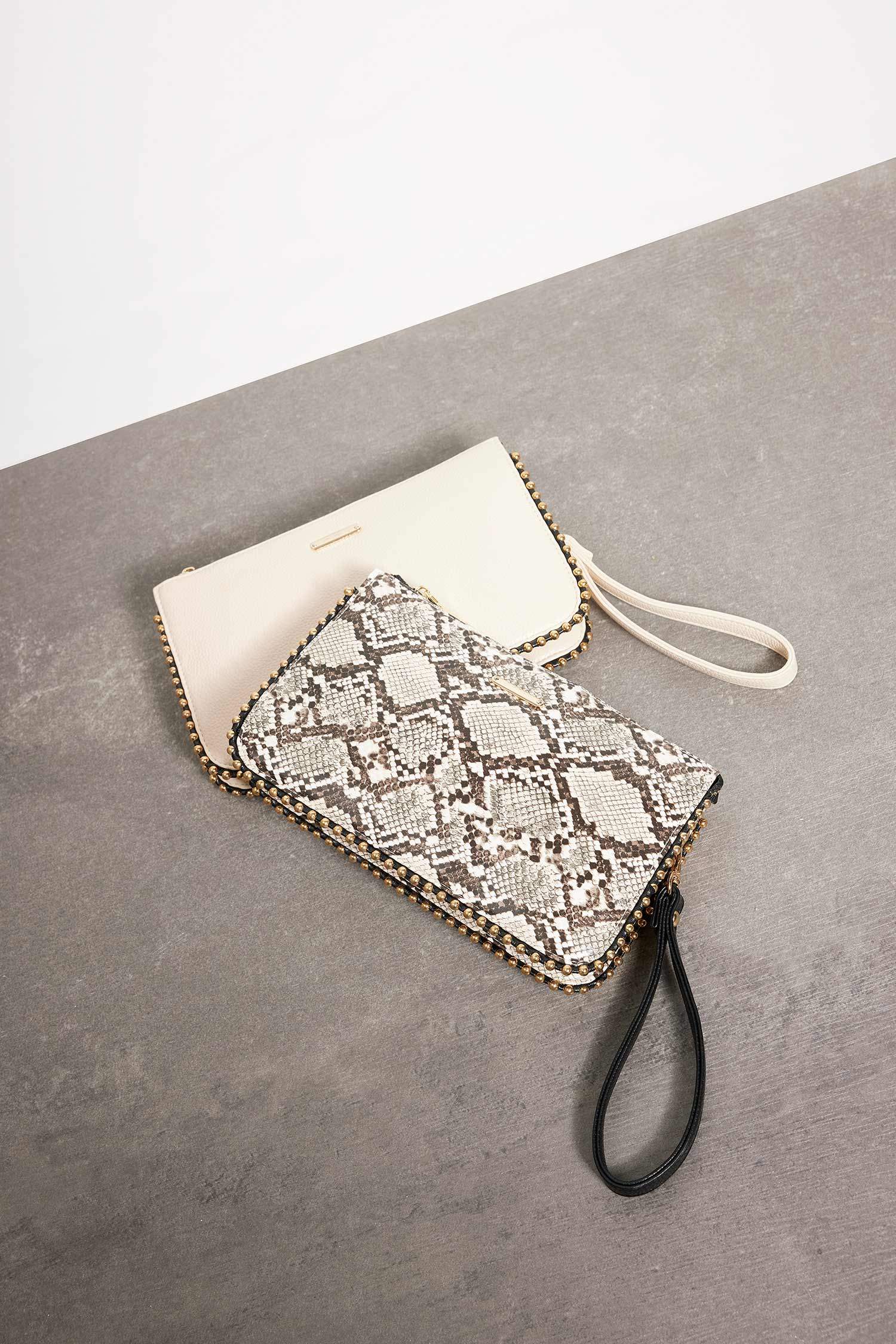 Woman Jean Look Staple Detailed Snakeskin Patterned Handbag