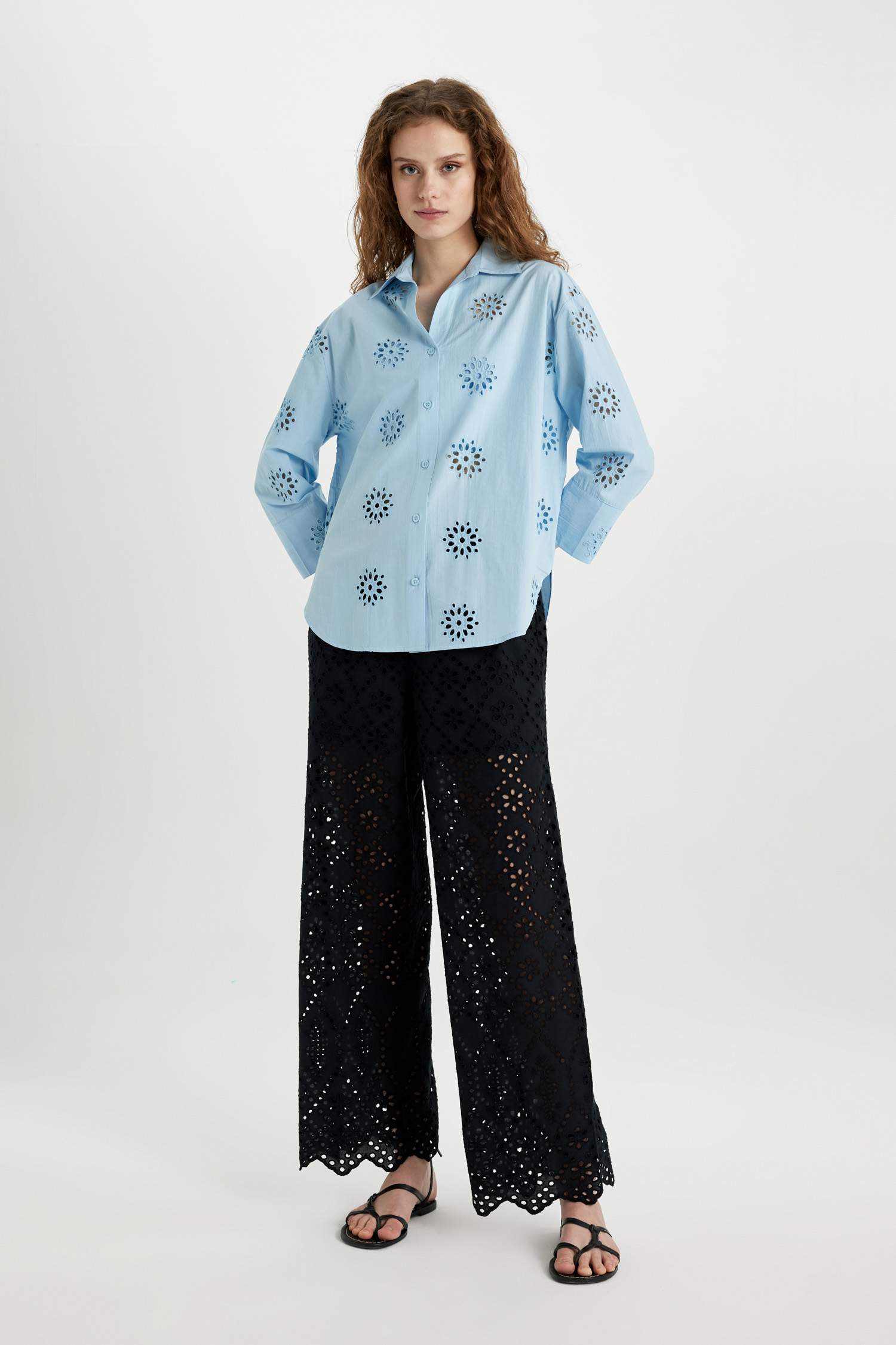 Oversize Fit Shirt Collar Embroidery Shirt