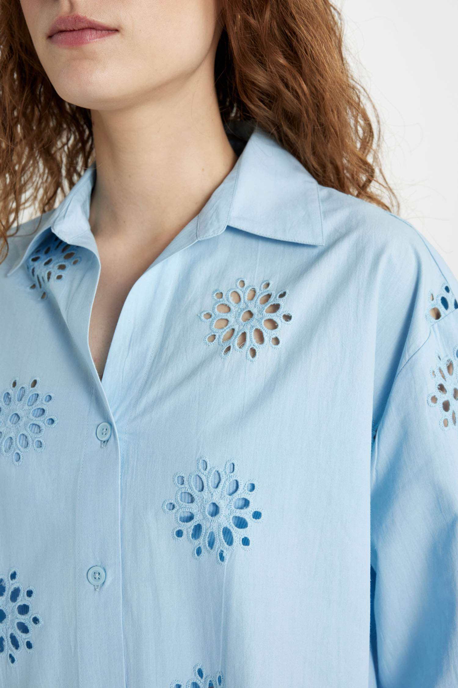 Oversize Fit Shirt Collar Embroidery Shirt