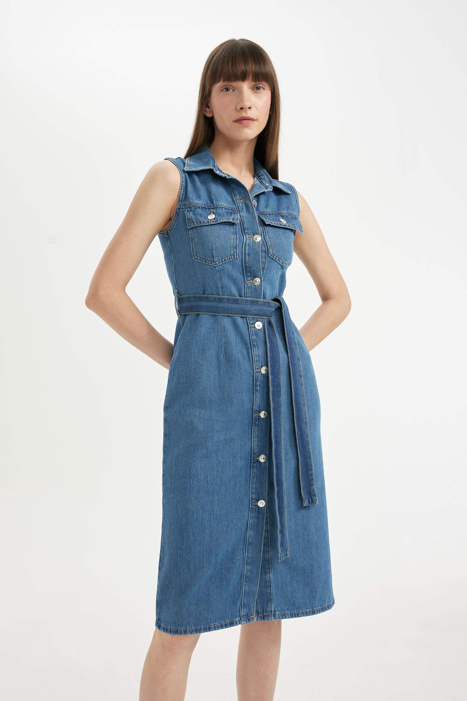 Джинсовое платье длинное