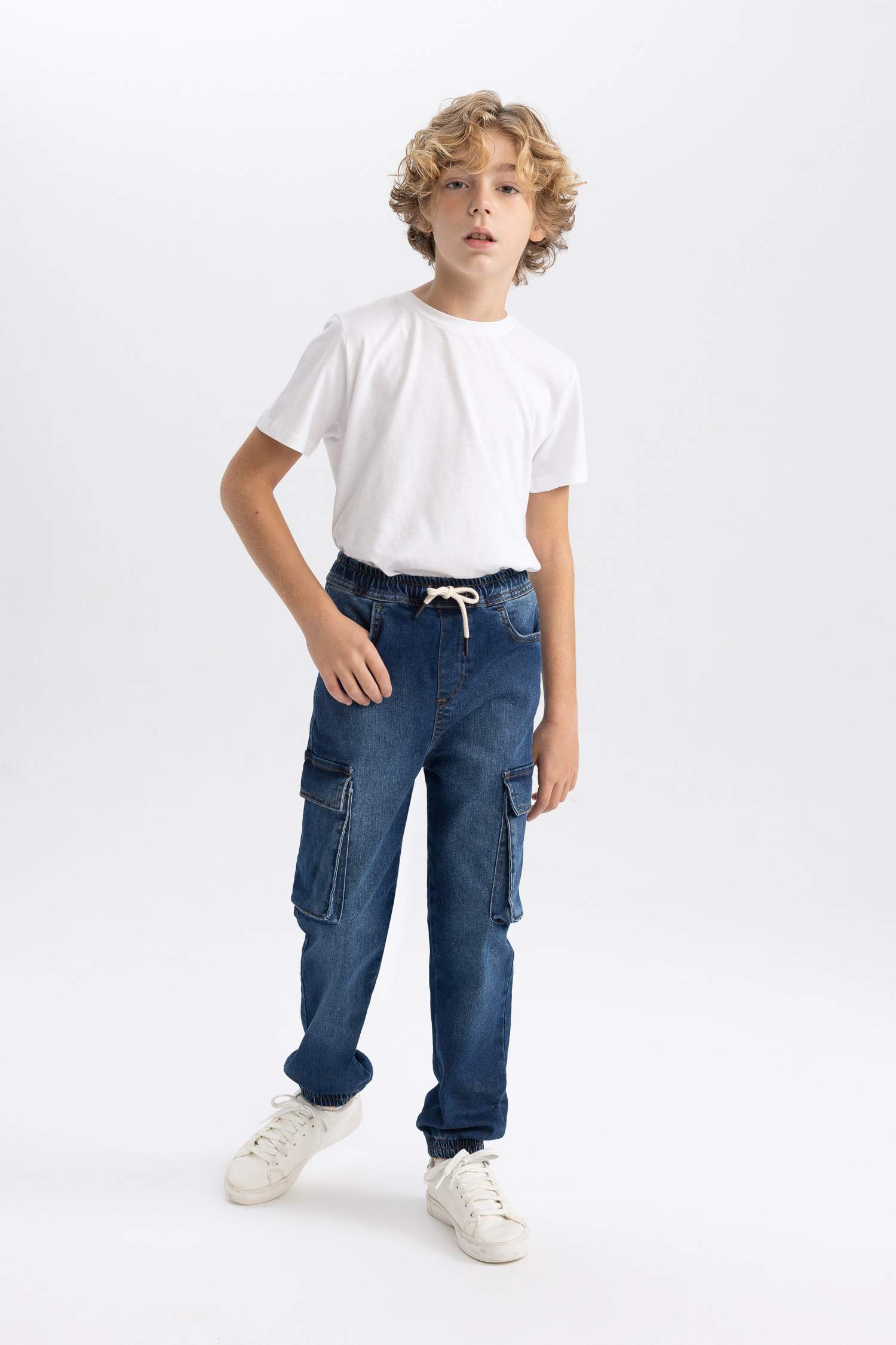 Pantalon Jean Cargo Jogger à Bas Élastiqués Pour Garçon