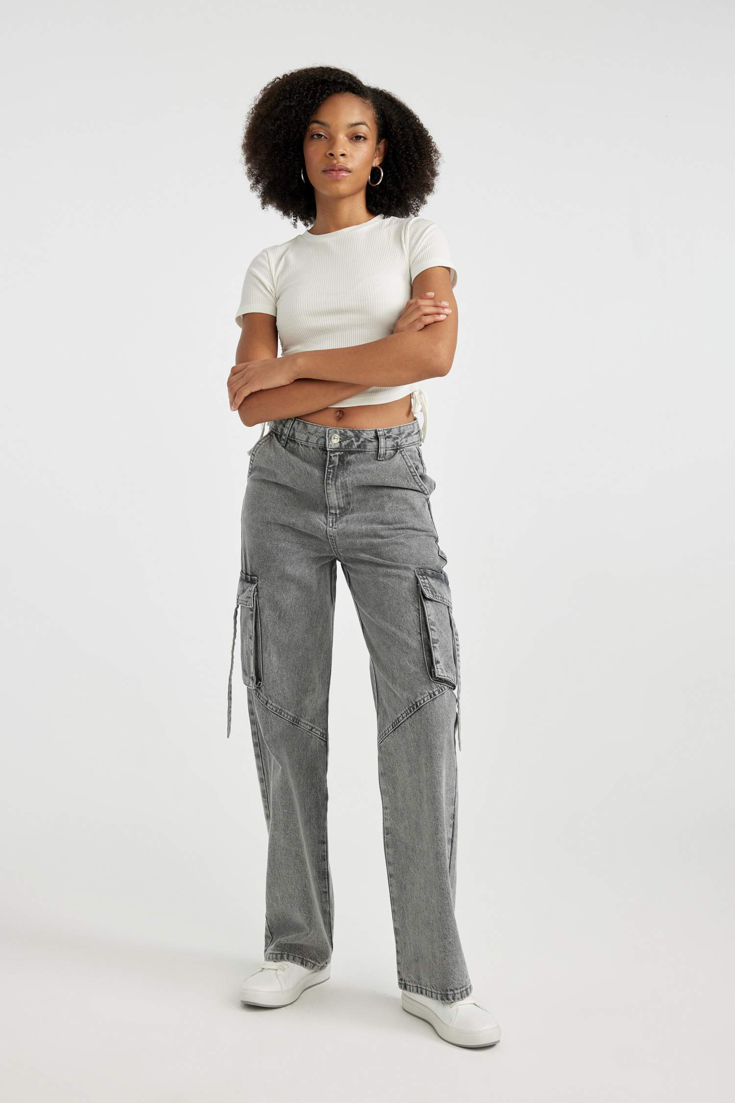 بنطرون جينز وايد ليج برجل واسع وخصر عالي