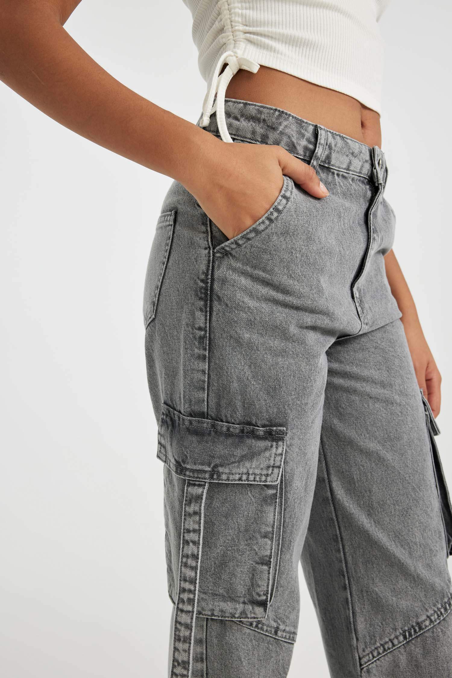 بنطرون جينز وايد ليج برجل واسع وخصر عالي