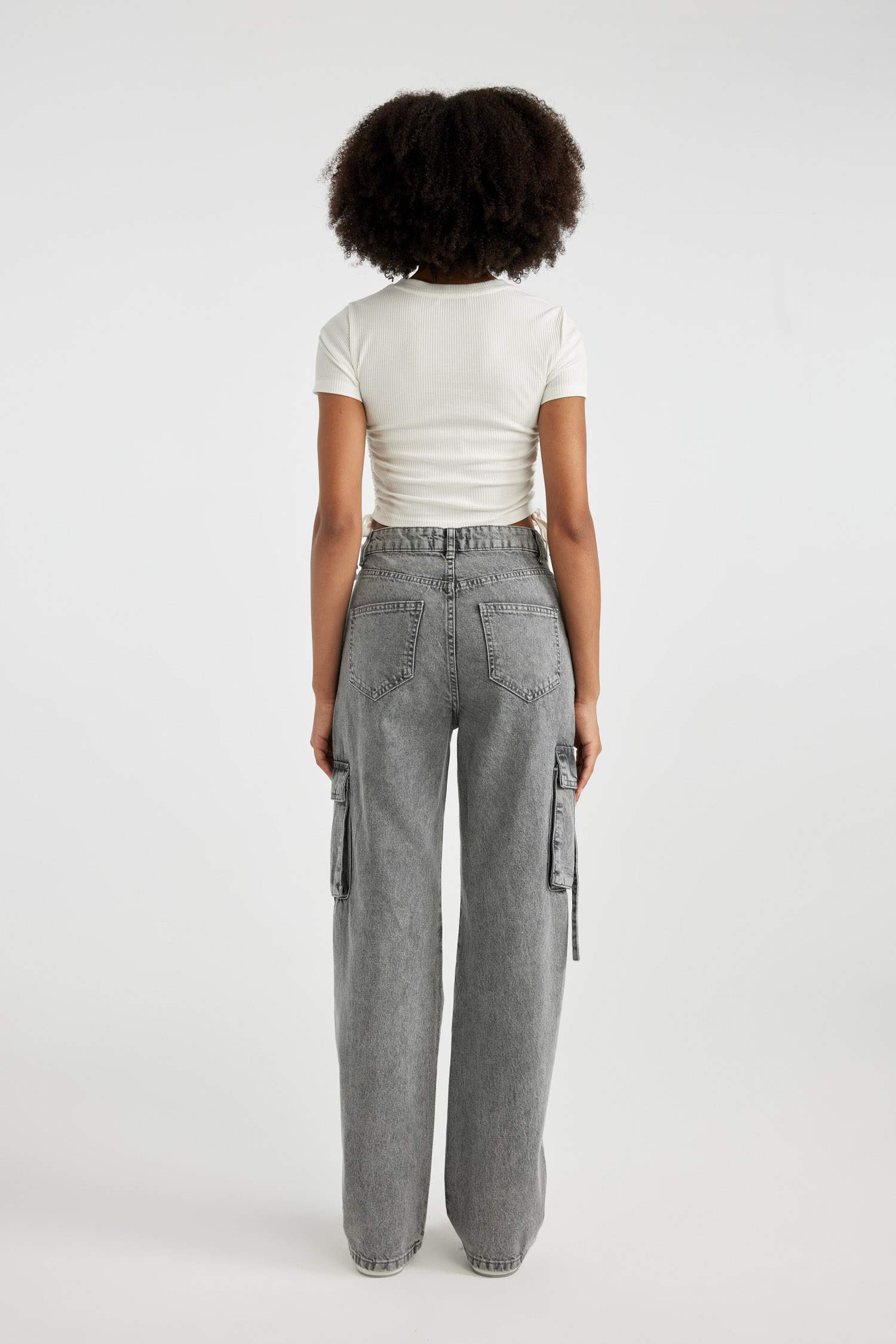 بنطرون جينز وايد ليج برجل واسع وخصر عالي